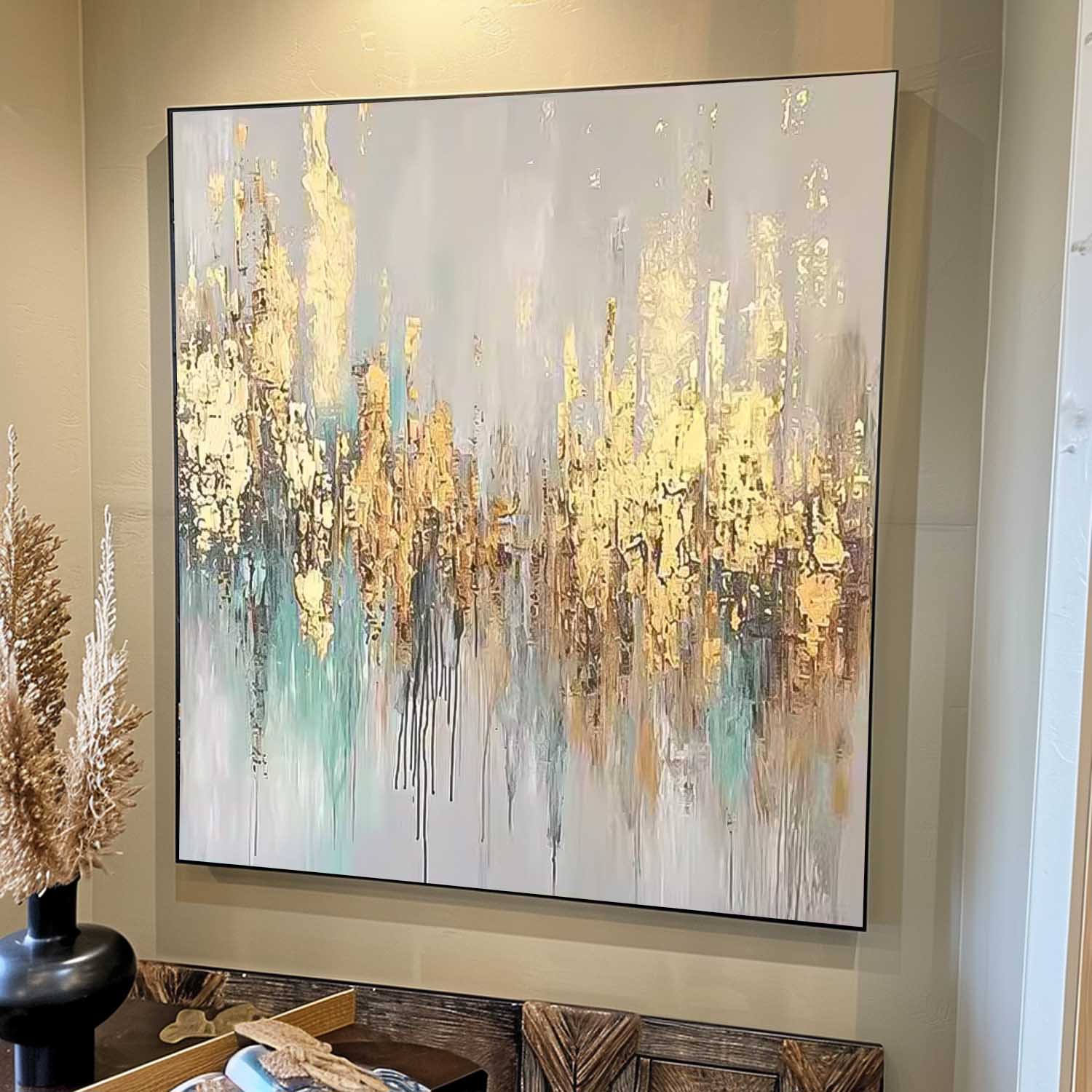 Contemporary Popular Oil Painting Square Texture Abstract Gold Acrylic Painting On Canvas Wall Art