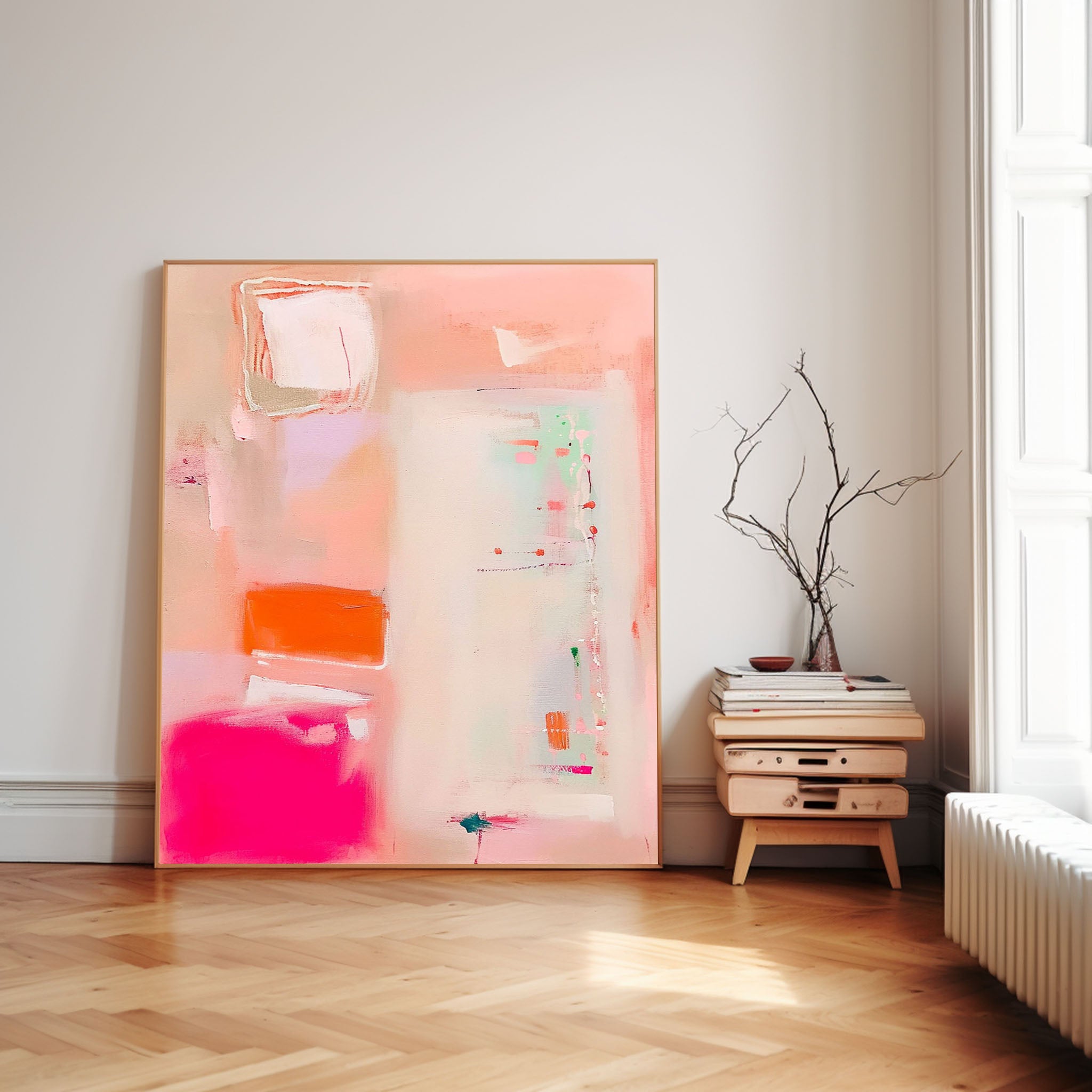 Modern Vibrant Pink Colorful Wall Art Quality Large Original Abstract Oil Painting On Canvas Home Decor
