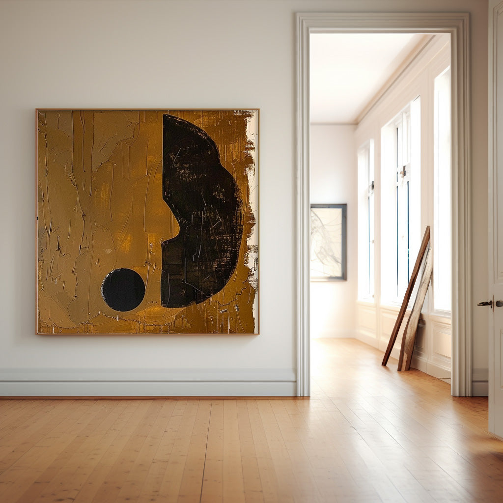 Brown Modern Minimalist Canvas Painting Acrylic Large Abstract Question Mark Wall Art Framed Wall Decor