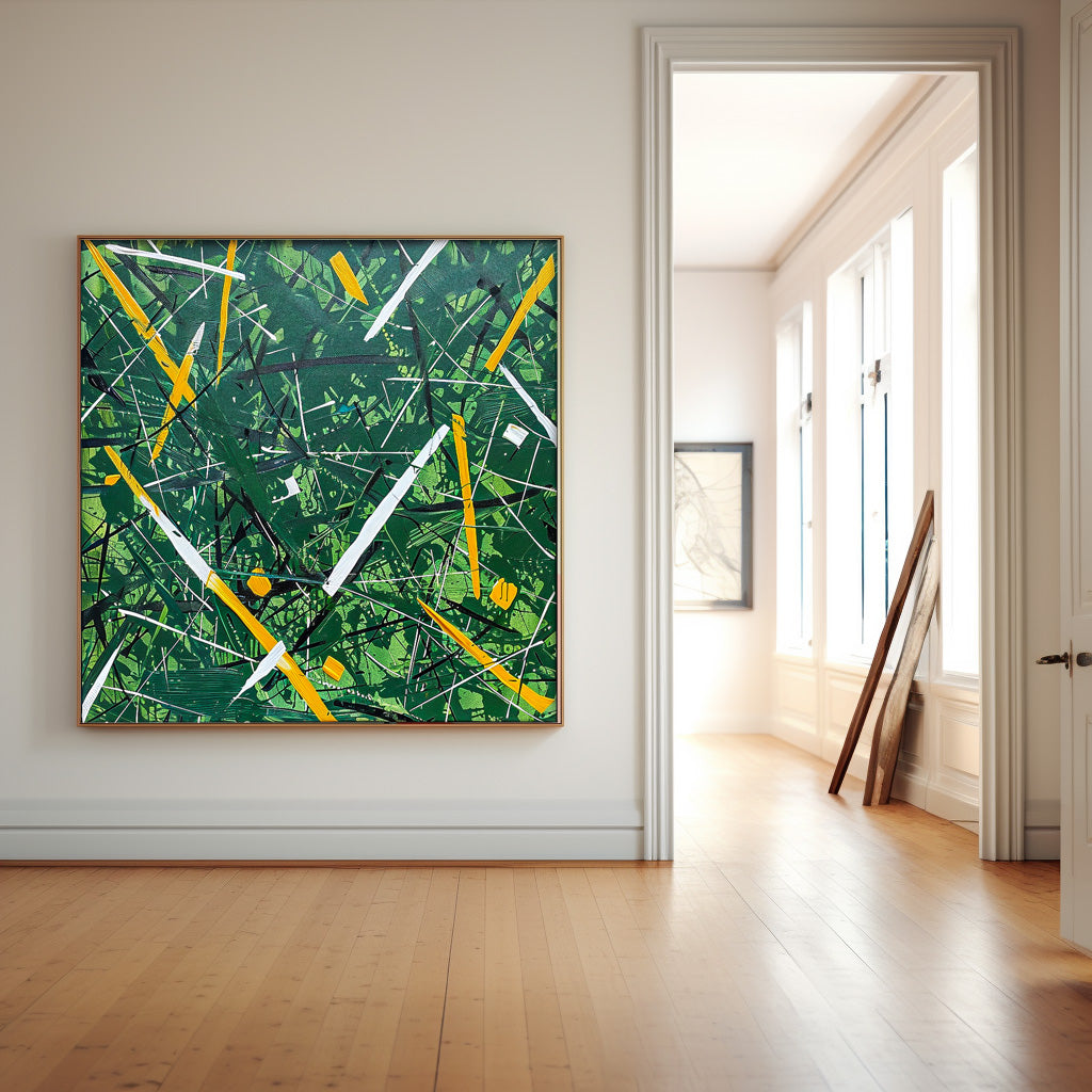 Great Abstract Art Original Painting For Sale Warm Green Square Acrylic Painting Canvas For Living Room