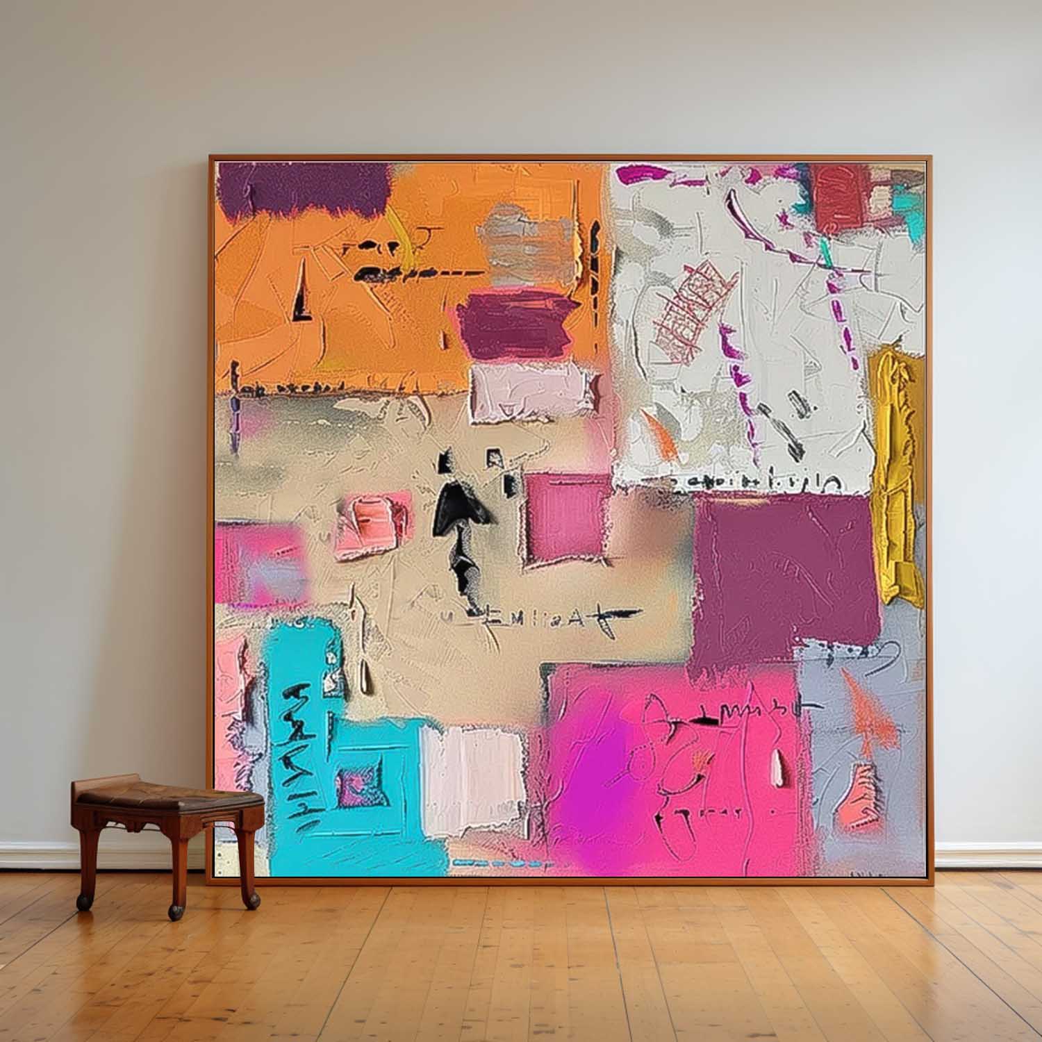 Colorful Graffiti Oil Painting Square Texture Abstract Colorful Acrylic Painting On Canvas Lovely Wall Art