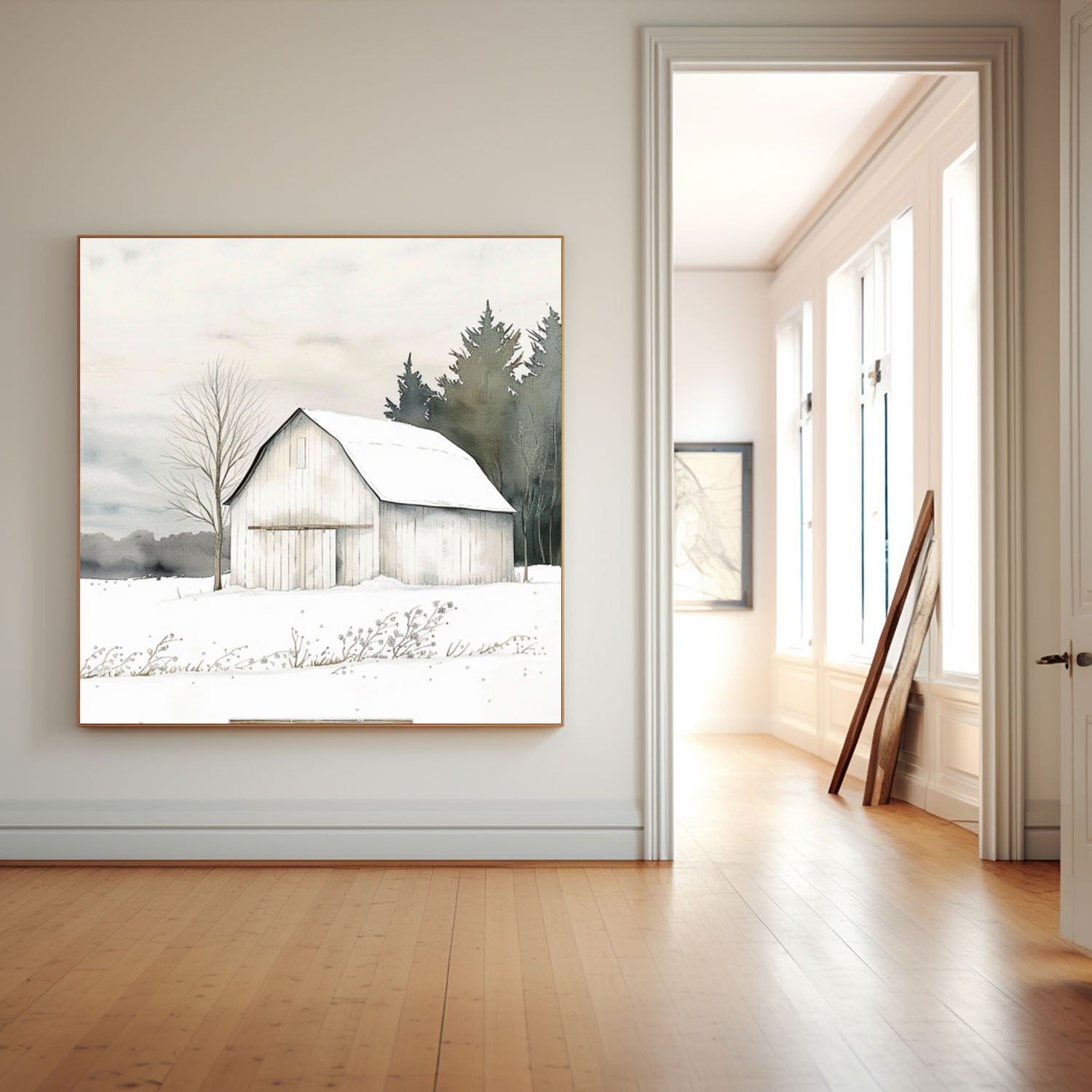 Country Cottage Realism Oil Painting Large White Texture Painting On Canvas Winter Landscape Wall Art