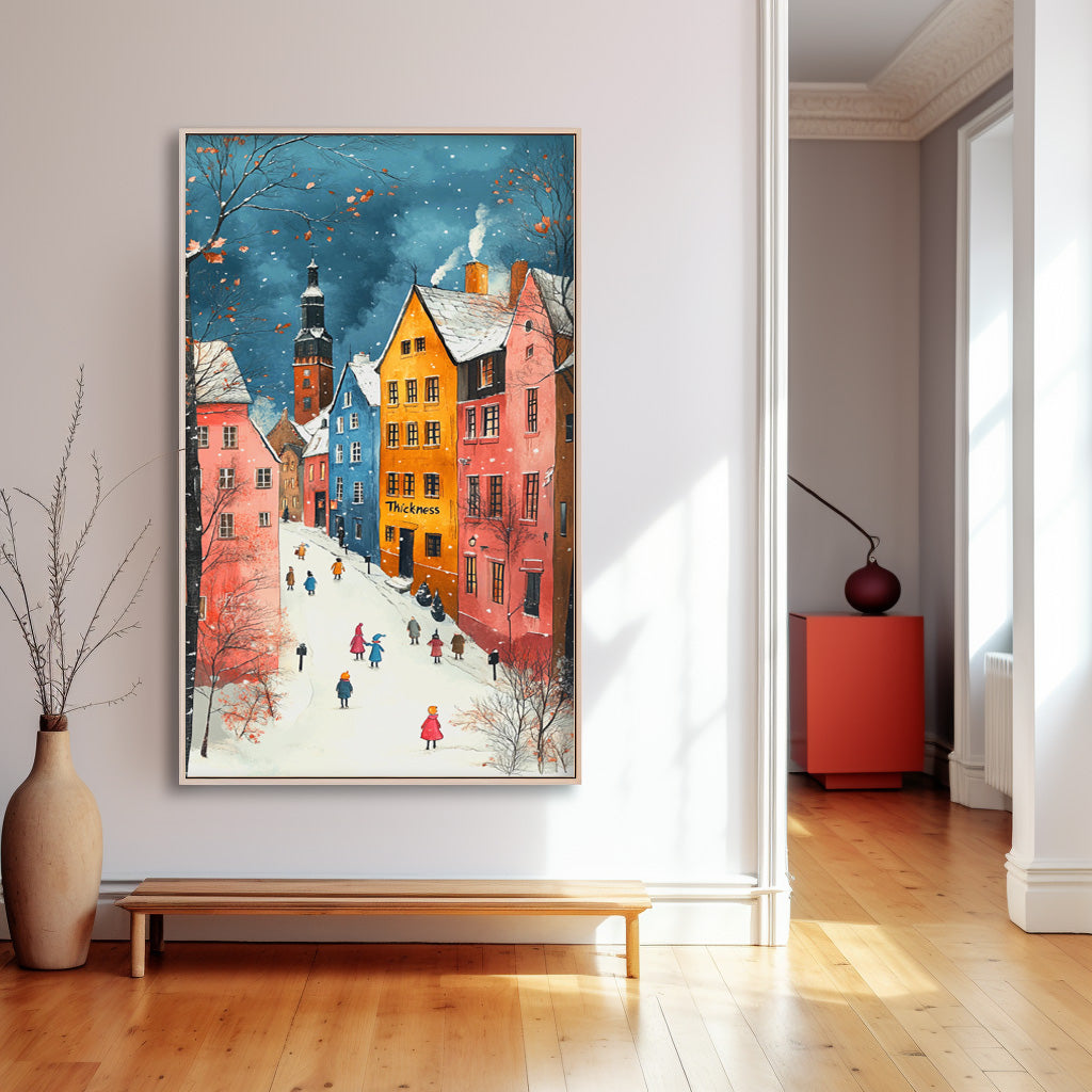 Original Winter Color Architectural Landscape Oil Painting Large Wall Art Abstract Scenery Painting Home Decot