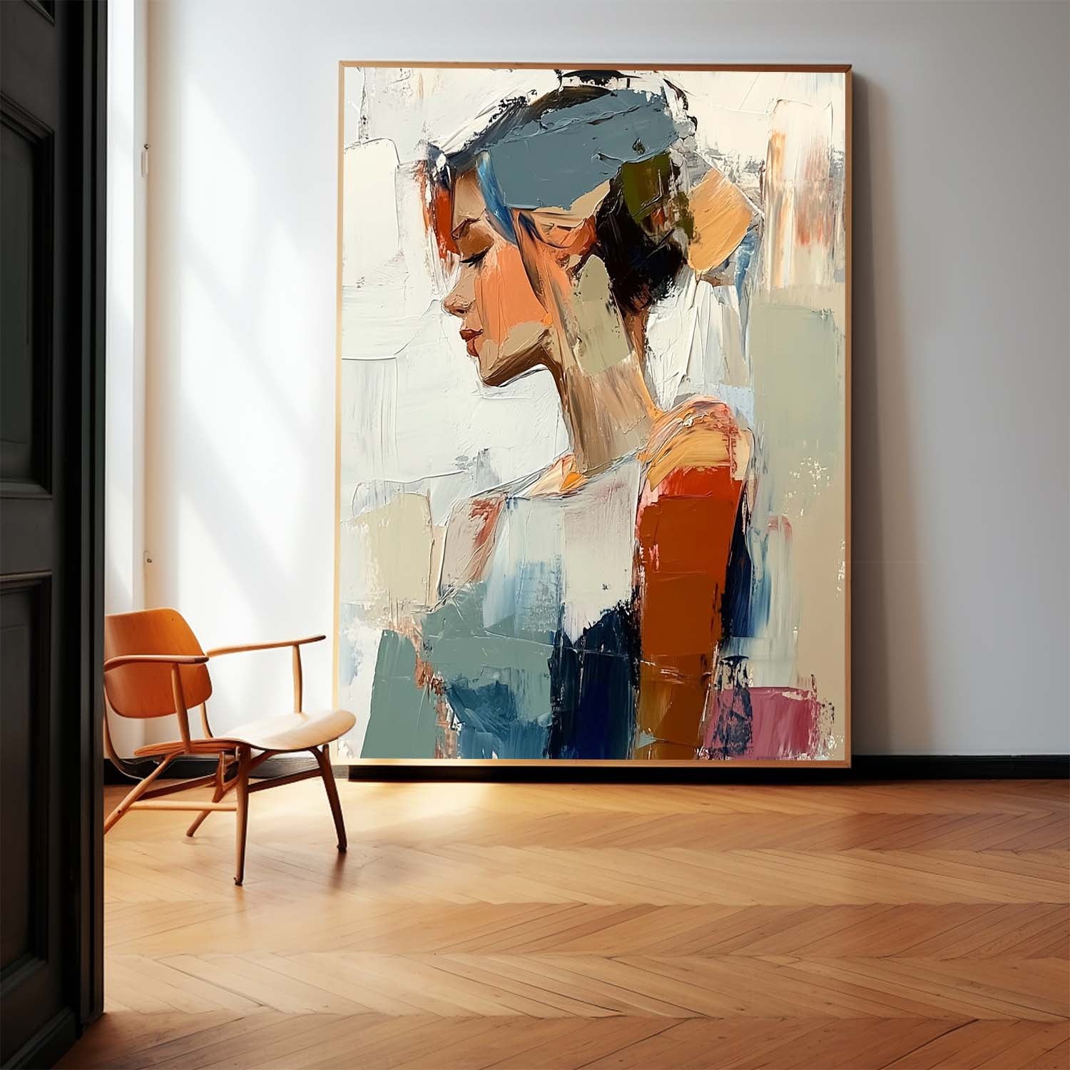 Abstract Figure Profile Oil Painting On Canvas Original Texture Girl Wall Art Portrait Modern Artwork