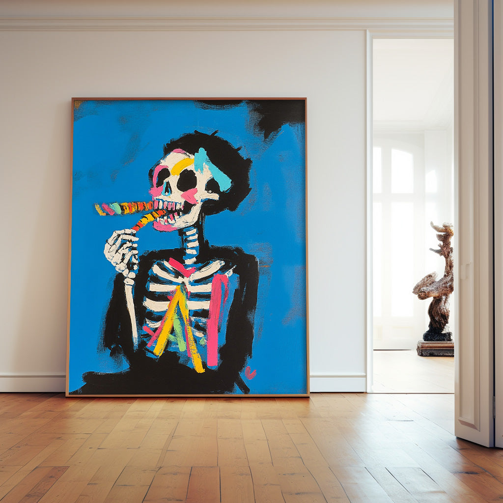 Colorful Original Abstract Wall Art Lovely Skeleton Painting Large Acrylic Painting Framed Unique Home Decor