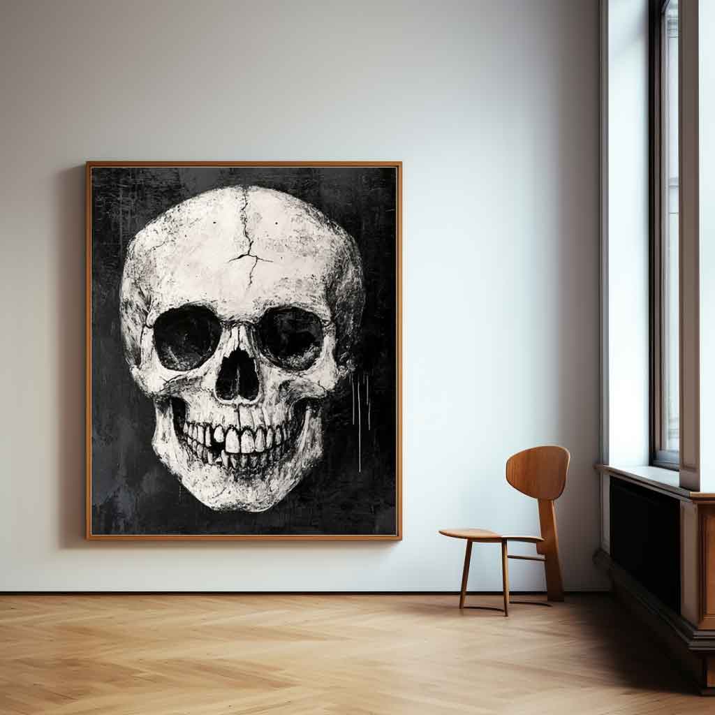 Original Abstract Wall Art Skeleton Painting Cool Tones Large Acrylic Painting Framed Black Gothic Home Decor Artwork