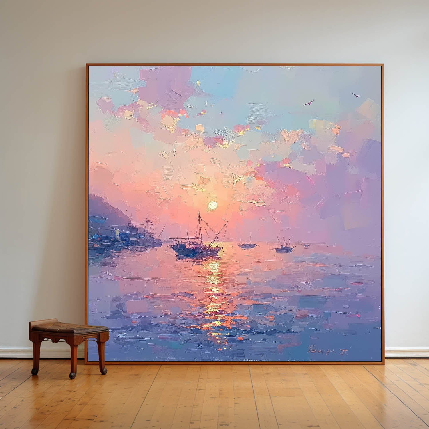 Modern Highest Quality Oil Painting Large Sunset At Sea Wall Art Abstract Texture Acrylic Painting For Living room