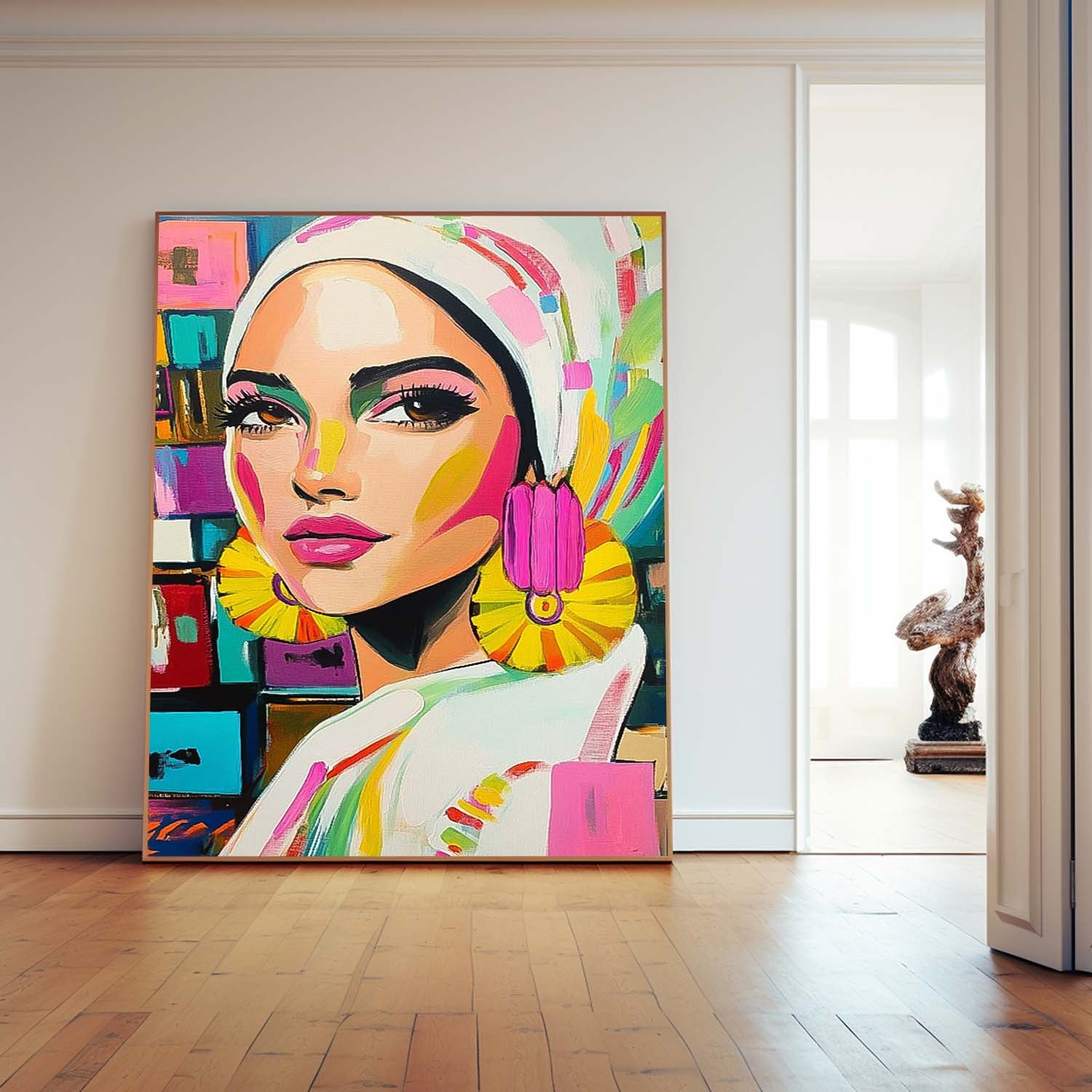 Bright Colors Original Texture Girl Wall Art Abstract Frail Oil Painting On Canvas Lady Modern Artwork