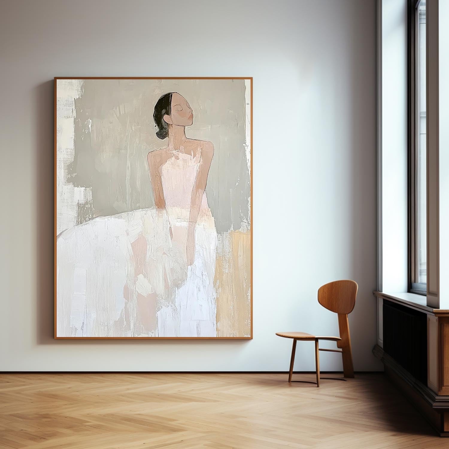 Large Figure Painting Original Elegant Woman Silhouettes Wall Art Minimalism Shadow Abstract Artwork Gift