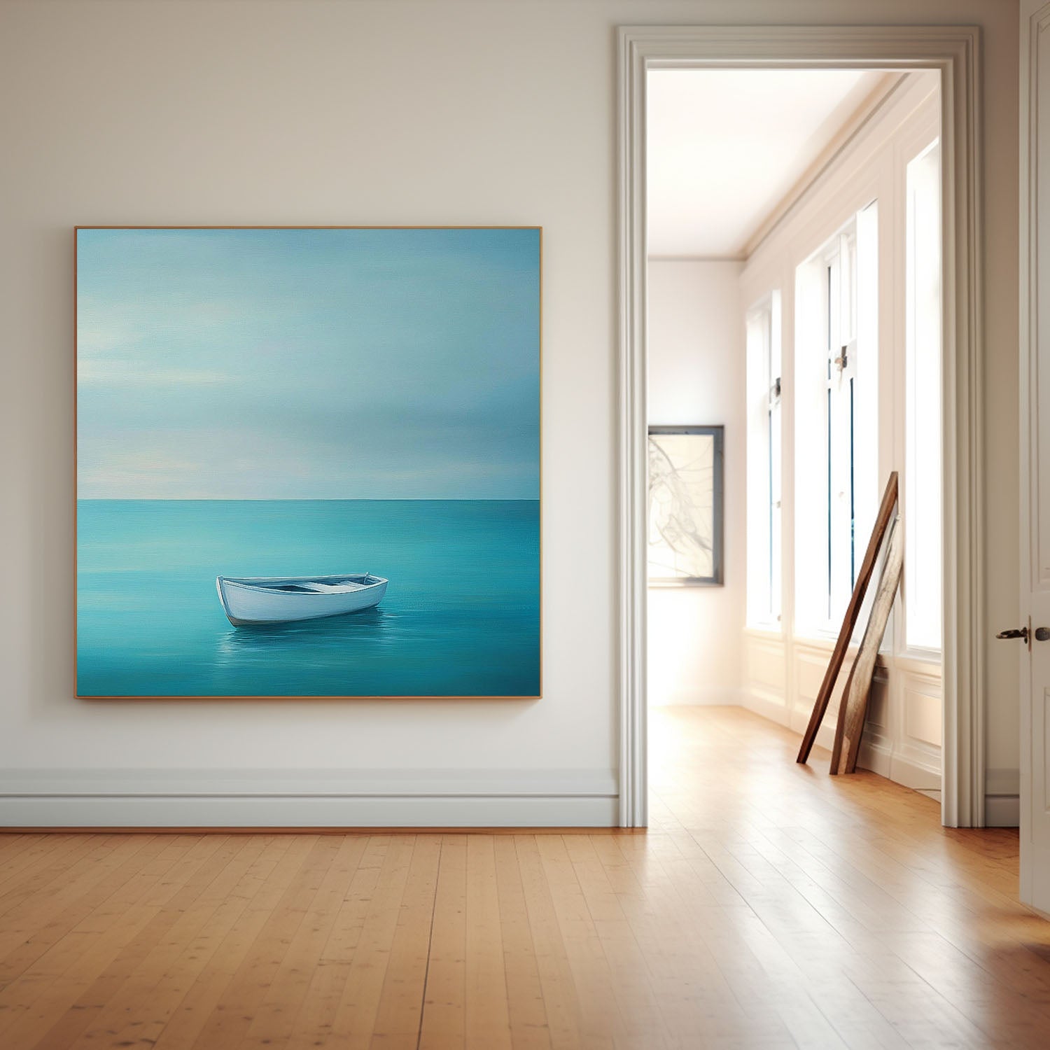 Abstract Offing Scenery Oil Painting Framed Large Small Boat Wall Art Seaside Landscape Artwork Home Decor