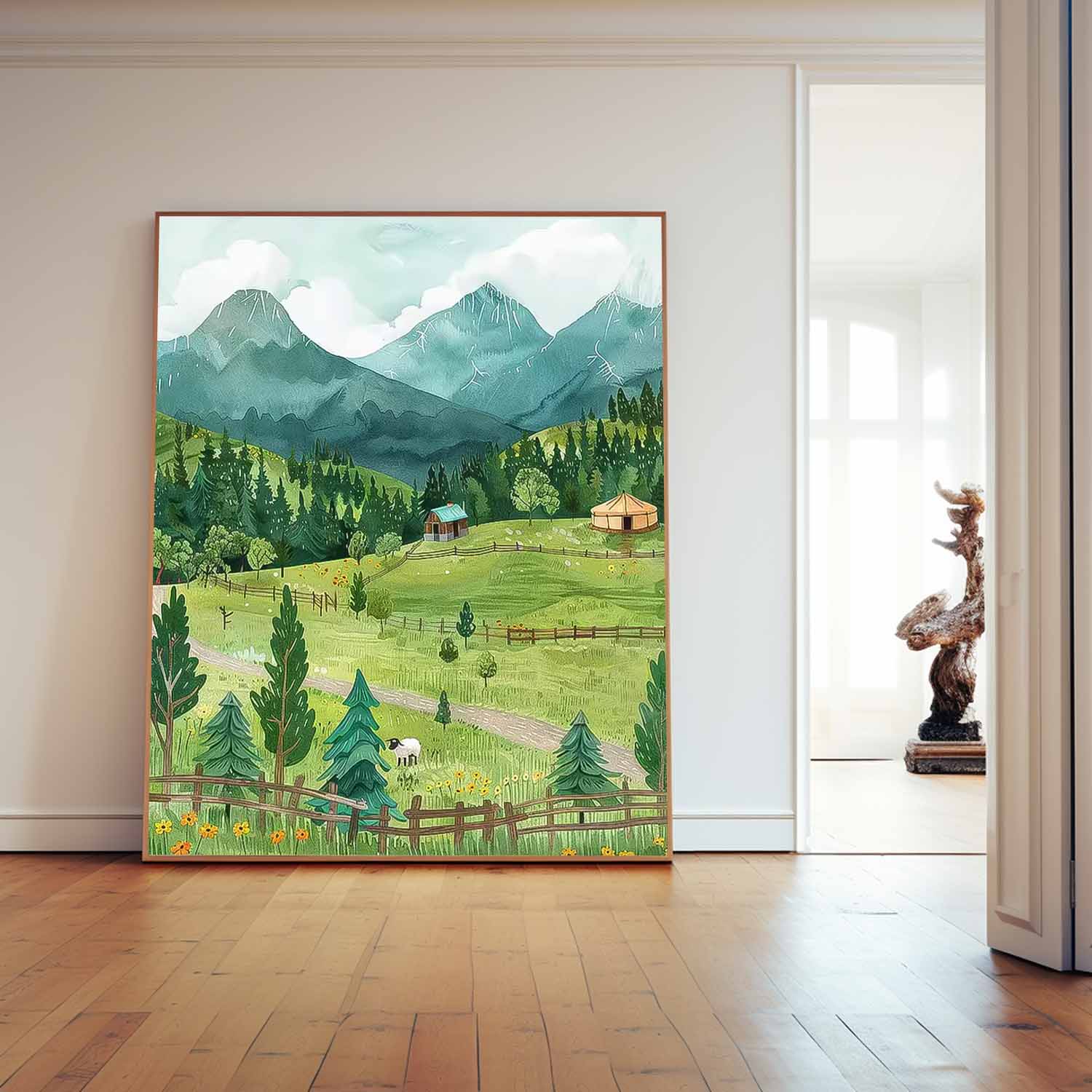 Abstract Modern Prairie Wall Art Sheep Acrylic Painting Large Landscape Oil Painting On Canvas Home Decor