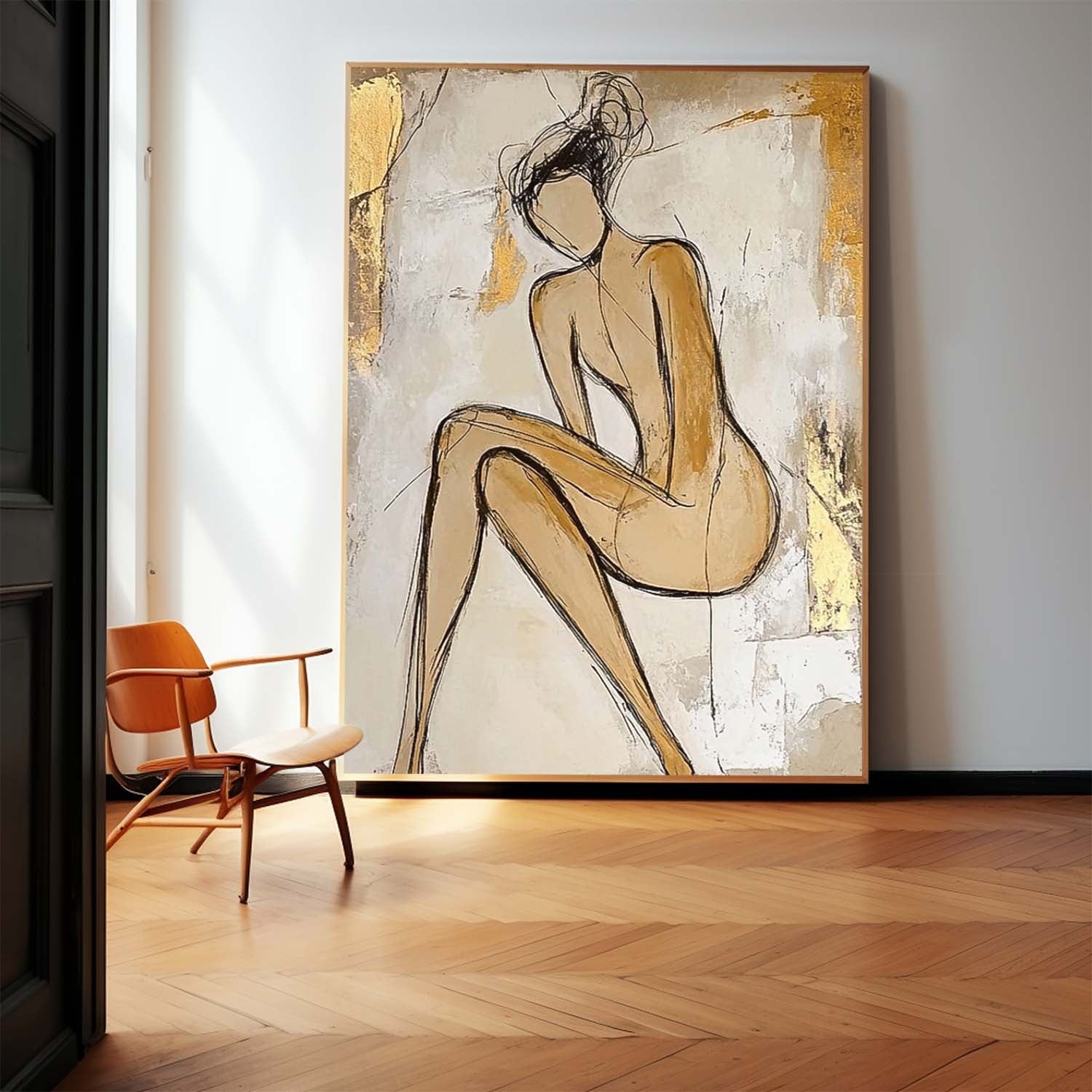 Large Character Outline Acrylic Painting Abstract Lady Artwork Original Contemporary Woman Wall Art Framed