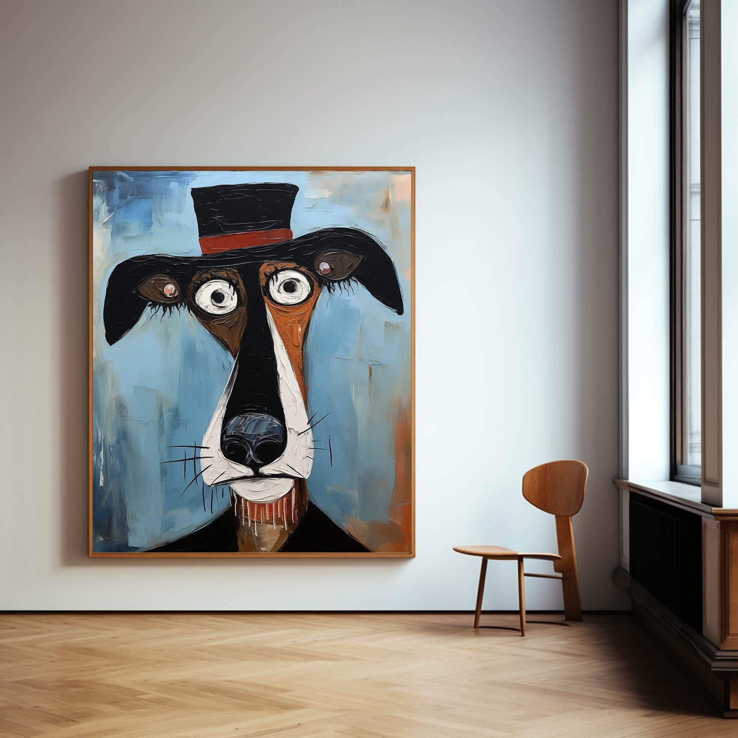 Puppy In A Hat Large Artwork Abstract Cute Dog Acrylic Painting Color Modern Oil Painting Home Decor