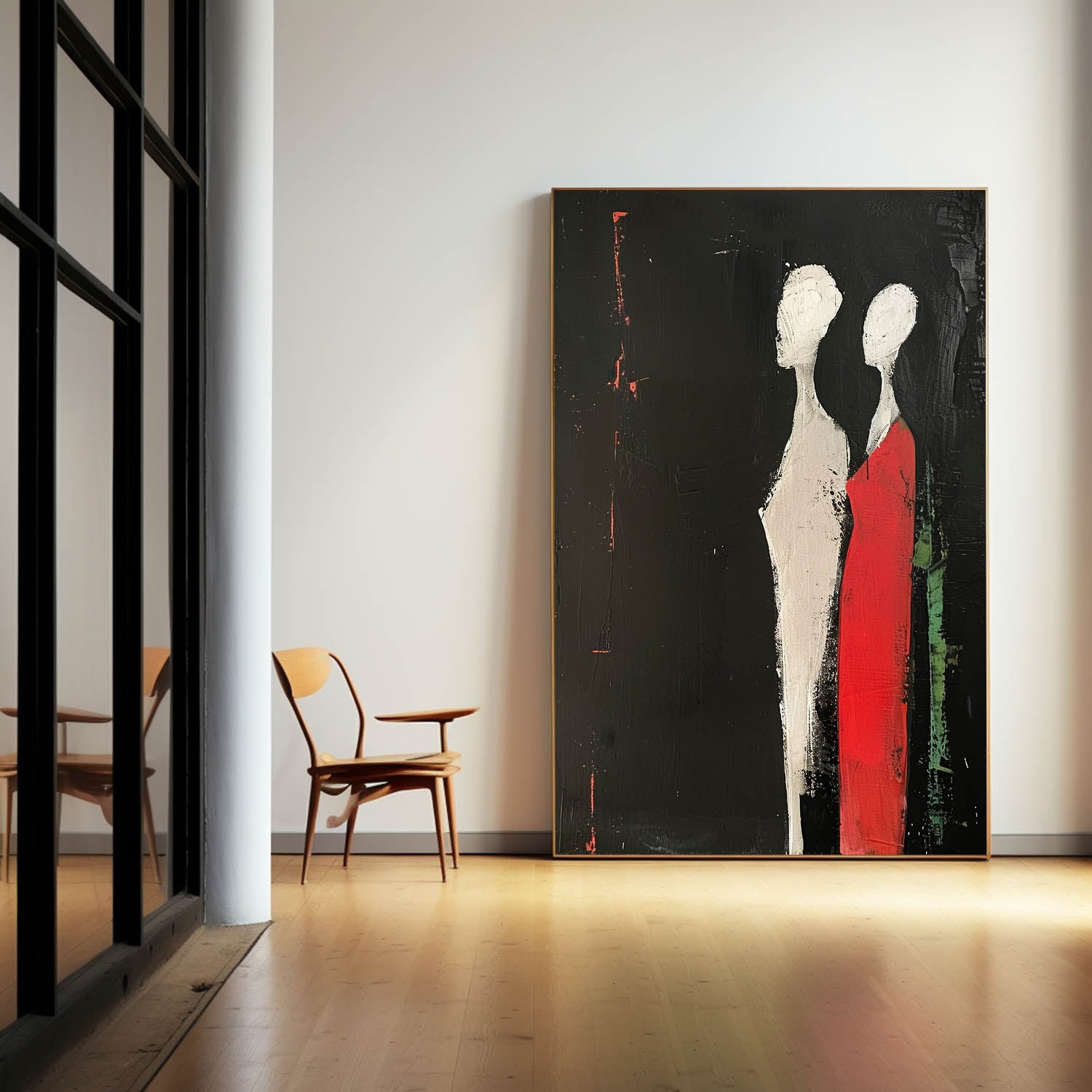 Dark Color Large Figure Painting Original Wall Art Abstract Artwork Minimalist Character Silhouette Home Decor