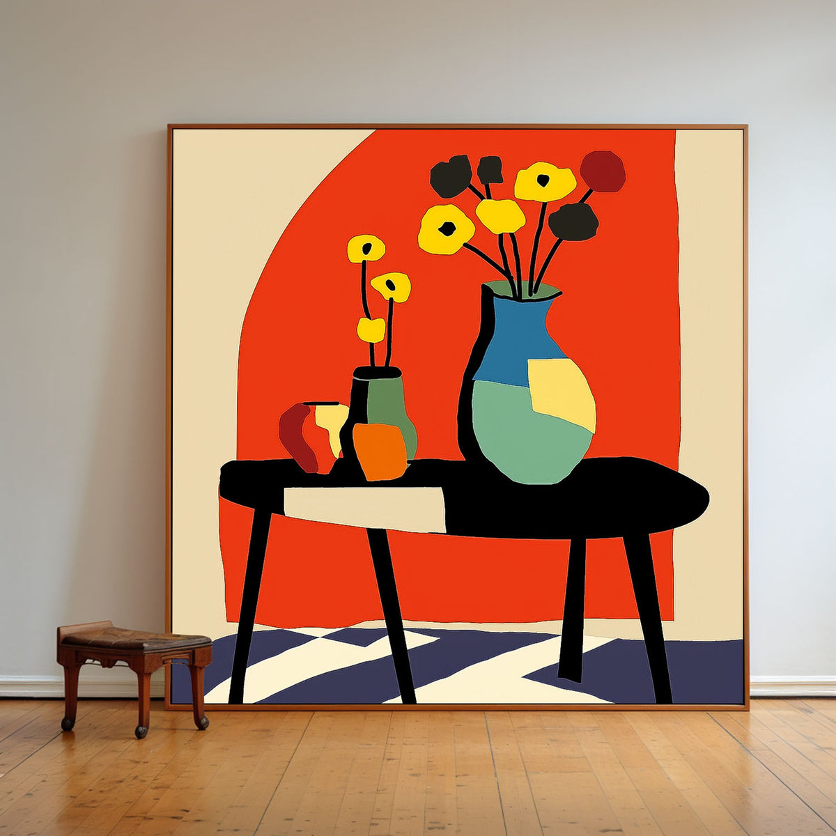 Square Contemporary Bright Paintings Wall Art Large Realism Flowers Painting Beautiful Vase Artwork