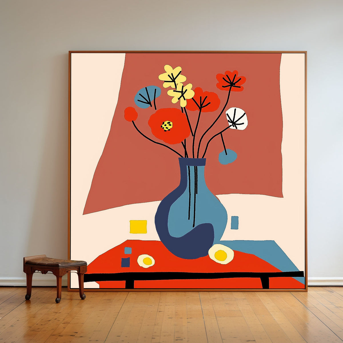 Large Realism Flowers Paintings Square Contemporary Bright Paintings Wall Art Beautiful Vase Artwork