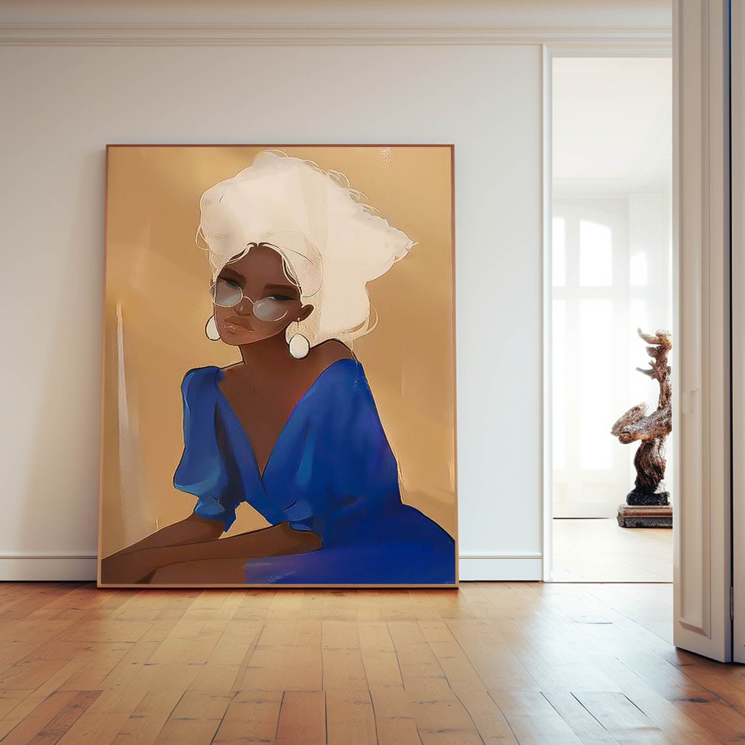 Large Female Acrylic Painting Abstract Lady Artwork Original Woman Wall Art Framed For Living Room