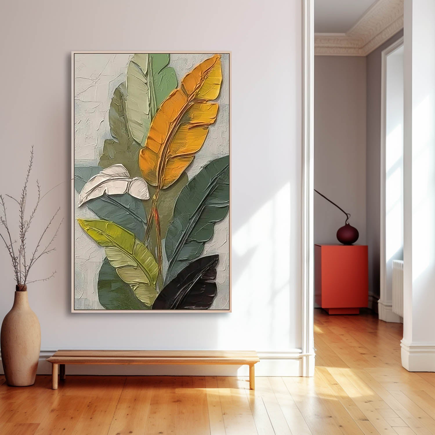 Texture Multicolor Foliage Long Version Large Abstract Oil Painting Original Leaf Wall Art Painting Home Decor