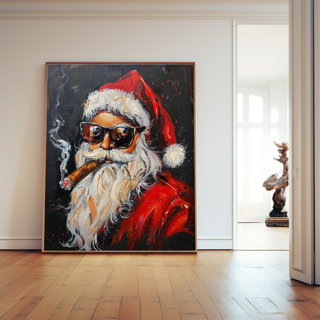 Large Christmas Wall Art Vntage Santa Claus Texture Cool Santa Claus Christmas Portrait Holiday Decoration