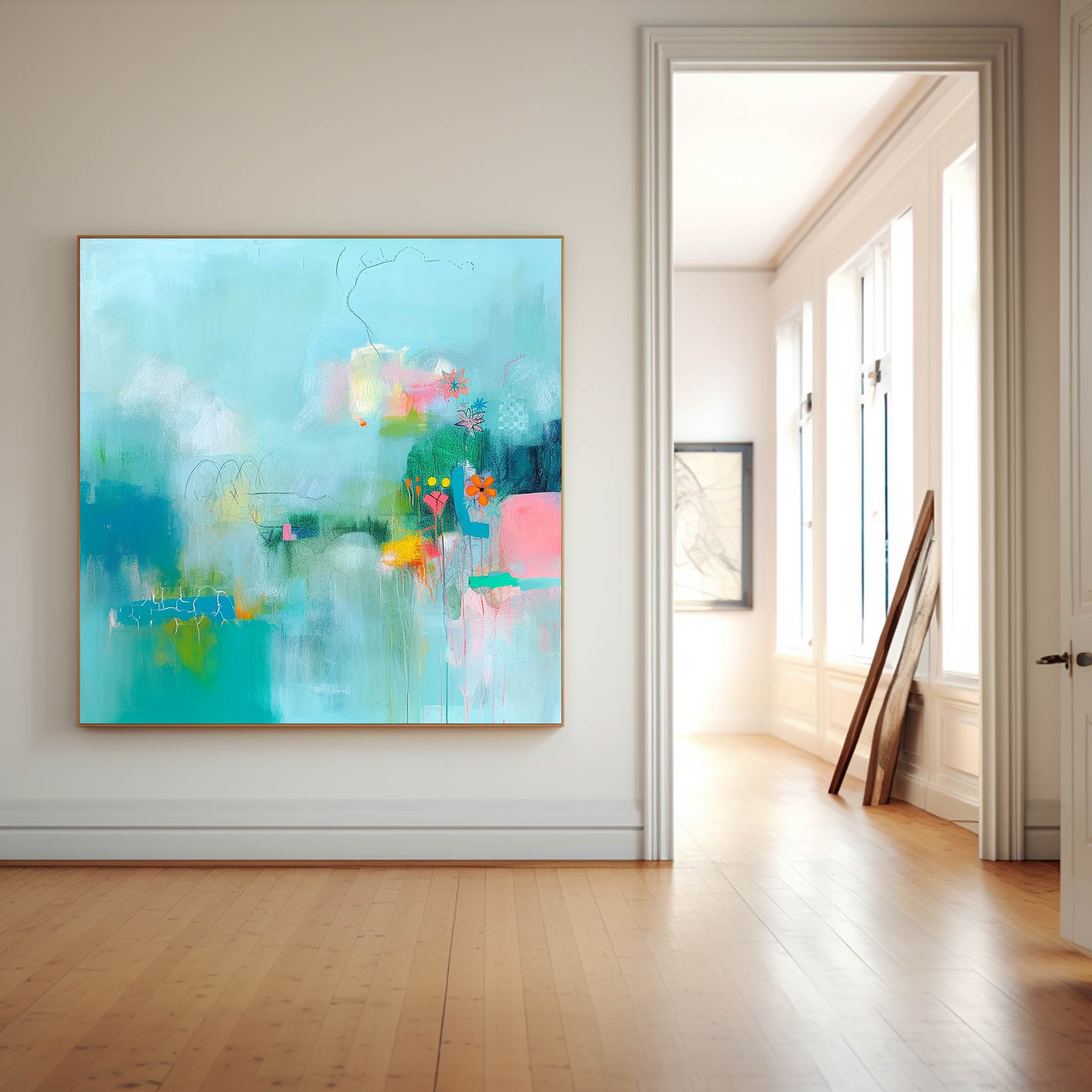 Bright Blue Abstract Painting Canvas Original Abstract Art For Sale Contemporary New Abstract Painting For Living Room