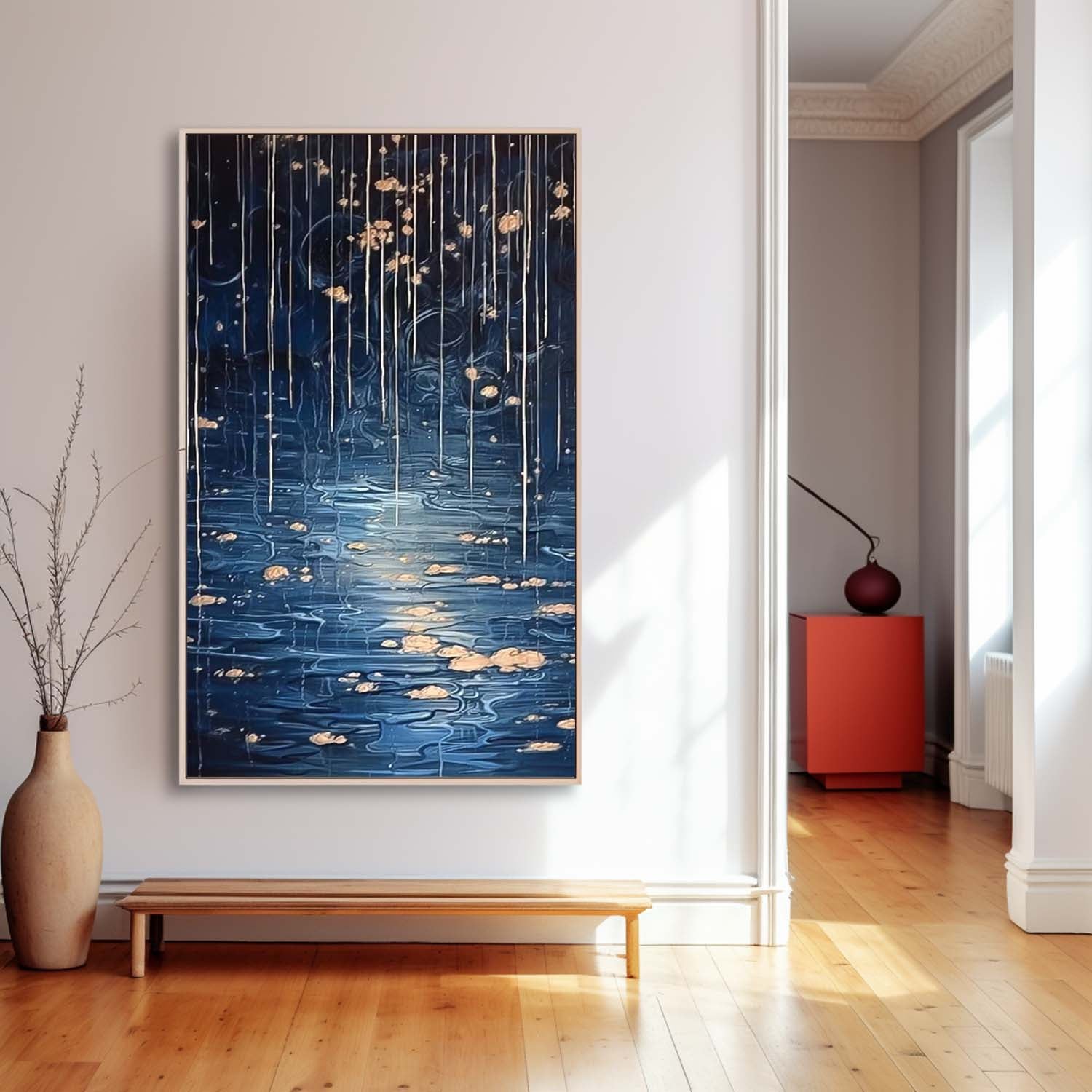 Blue Long Version Large Abstract Rain Oil Painting Original Raindrop Wall Art Texture Painting Home Decor