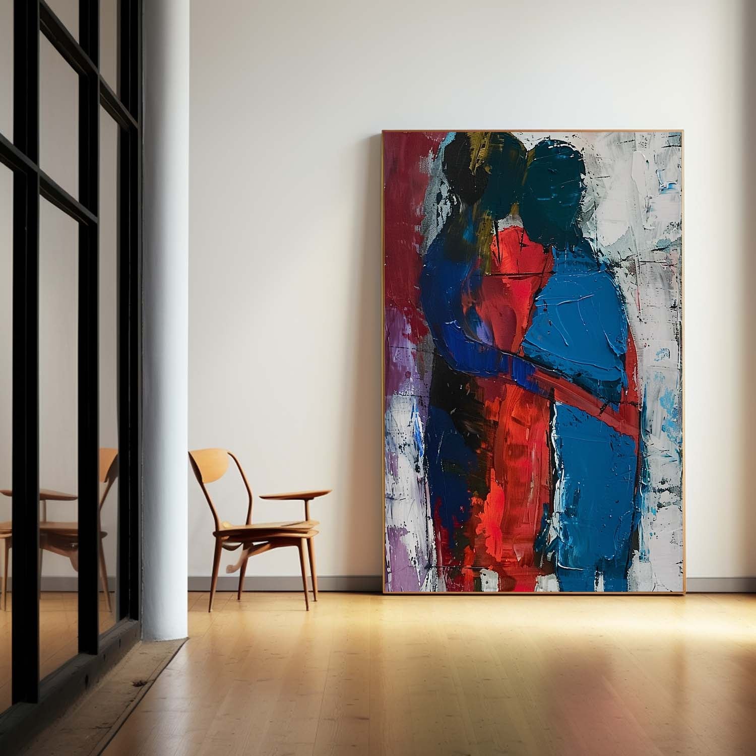 Original Abstract Embrace Wall Art Character Outline Painting Big Human Painting Framed Dark Series Artwork