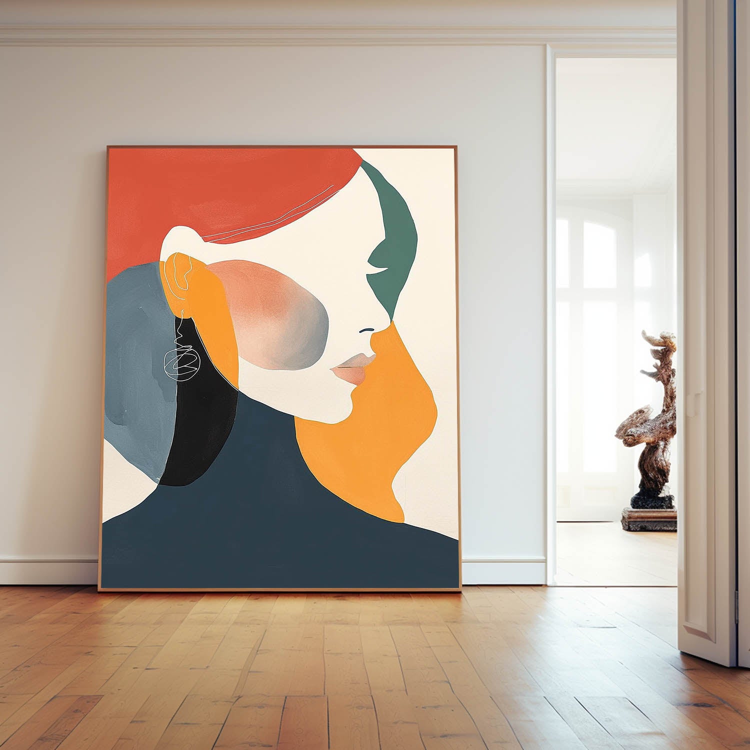 Minimalism Colorful Abstract Face Profile Acrylic painting Original Nordic Style Wall Art Large Figure Artwork