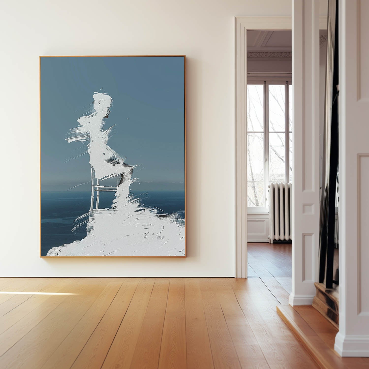 Original Abstract Wall Art Figure shadow Painting Cool Tones Large Outline Acrylic Painting Framed Artwork