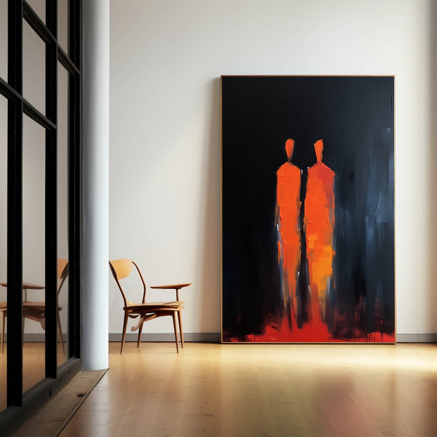 Warm Color Original Abstract Wall Art Big Contour Acrylic Painting Character Outline Painting Framed Artwork