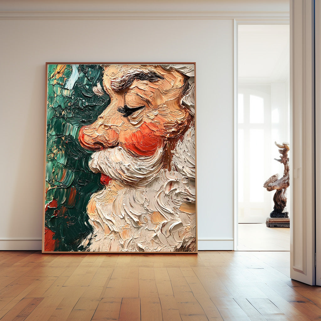 Large Christmas Wall Art Vintage Santa Claus Christmas Tree Texture Cute Santa Xmas Profile painting Holiday Decor