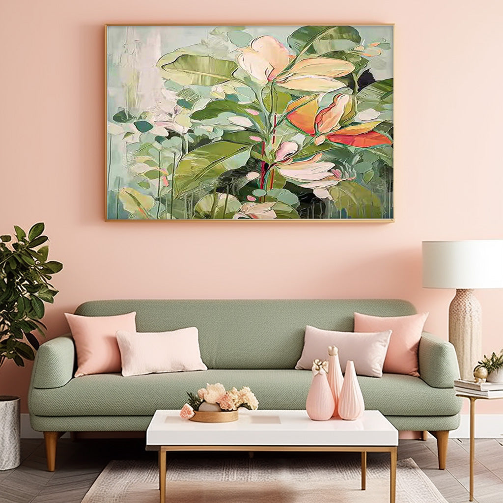 Modern Original Framed Floral Wall Art Large Textured Floral Acrylic Painting For Living Room