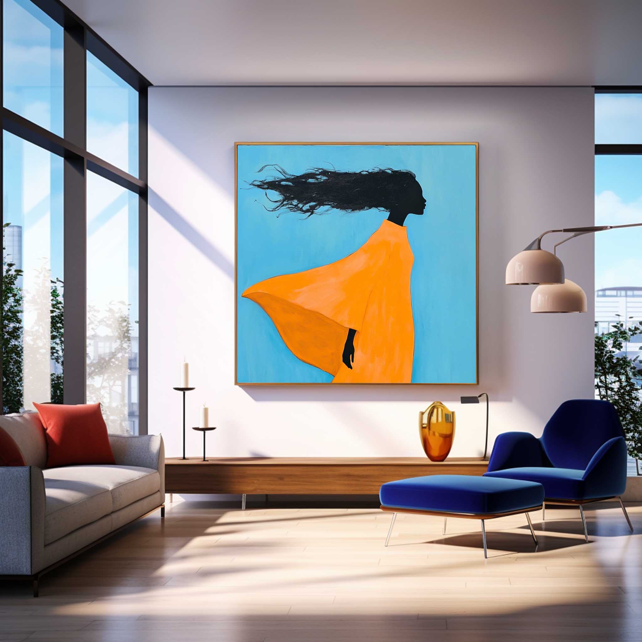 Square Large Girl Acrylic Painting Original Contemporary Little Girl Wall Art Abstract Artwork Home Decor