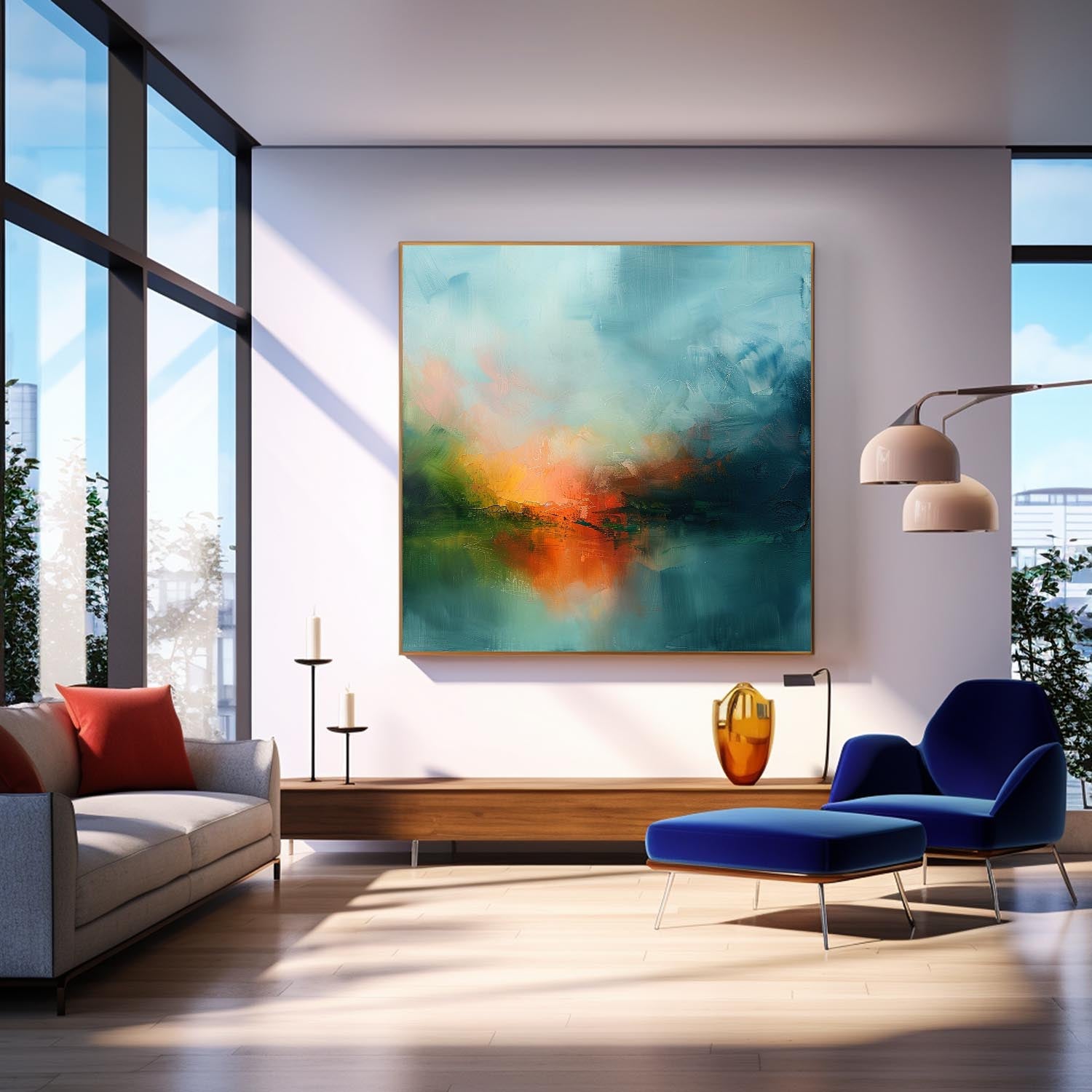 Large Abstract Oil Painting Canvas Modern Scenery Nature Art Original Warm Color Landscape Wall Art Home Decor