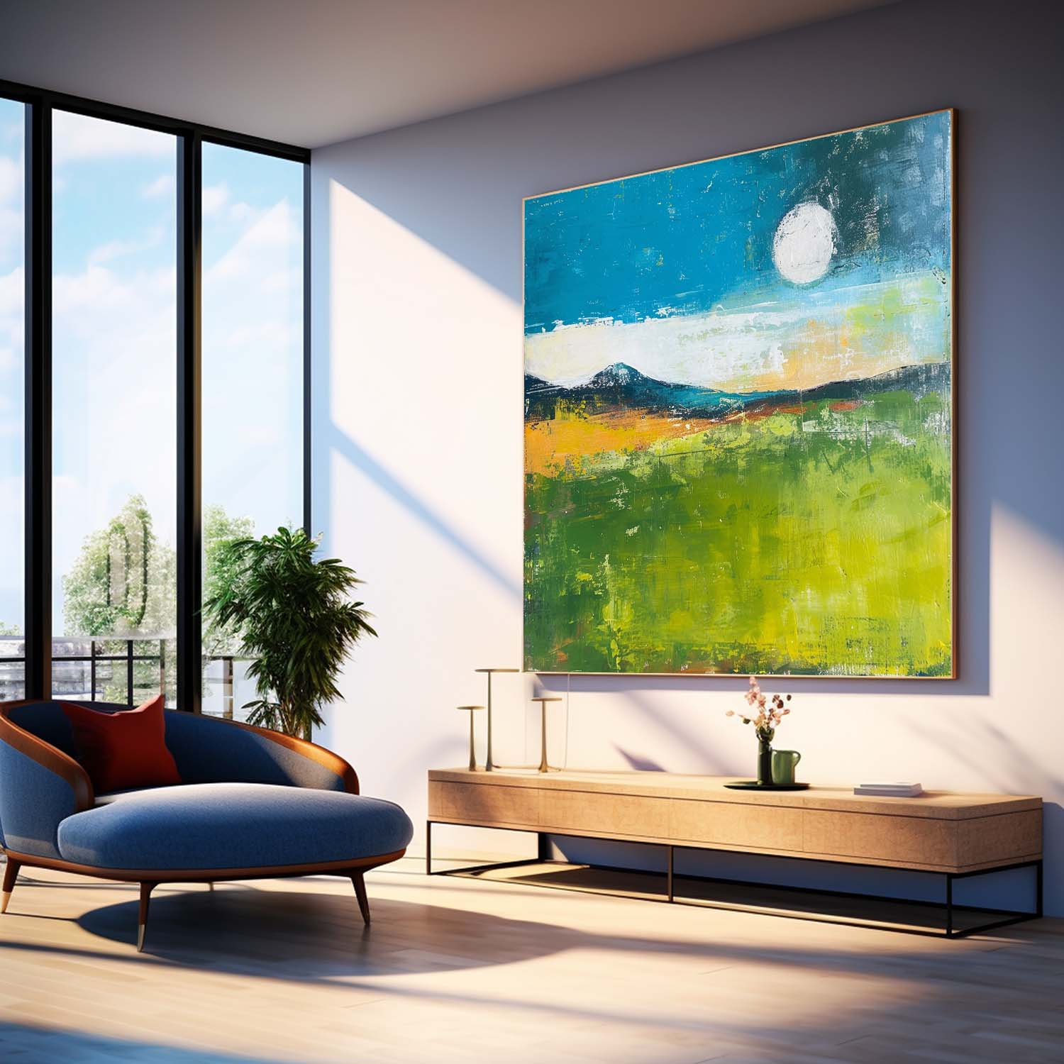 Large Abstract Oil Painting On Canvas Original Country Wall Art Modern Nature Farmhouse Art for Living Room