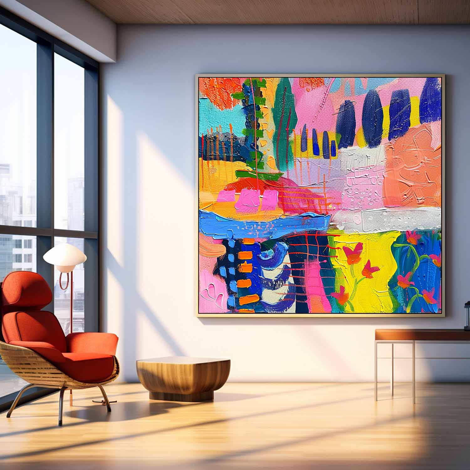 Modern Textured Artwork Colorful Original Square Canvas Wall Art Large Graffiti Abstract Oil Painting