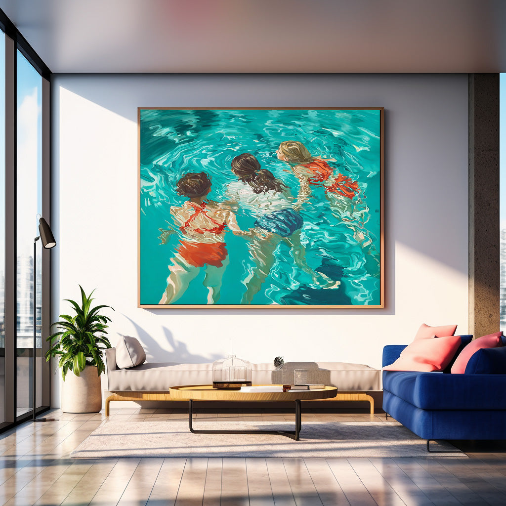 Abstract Colorful Artwork Original Girl Diving Oil Painting Diving In Ocean Sensual Woman Swimming Wall Art