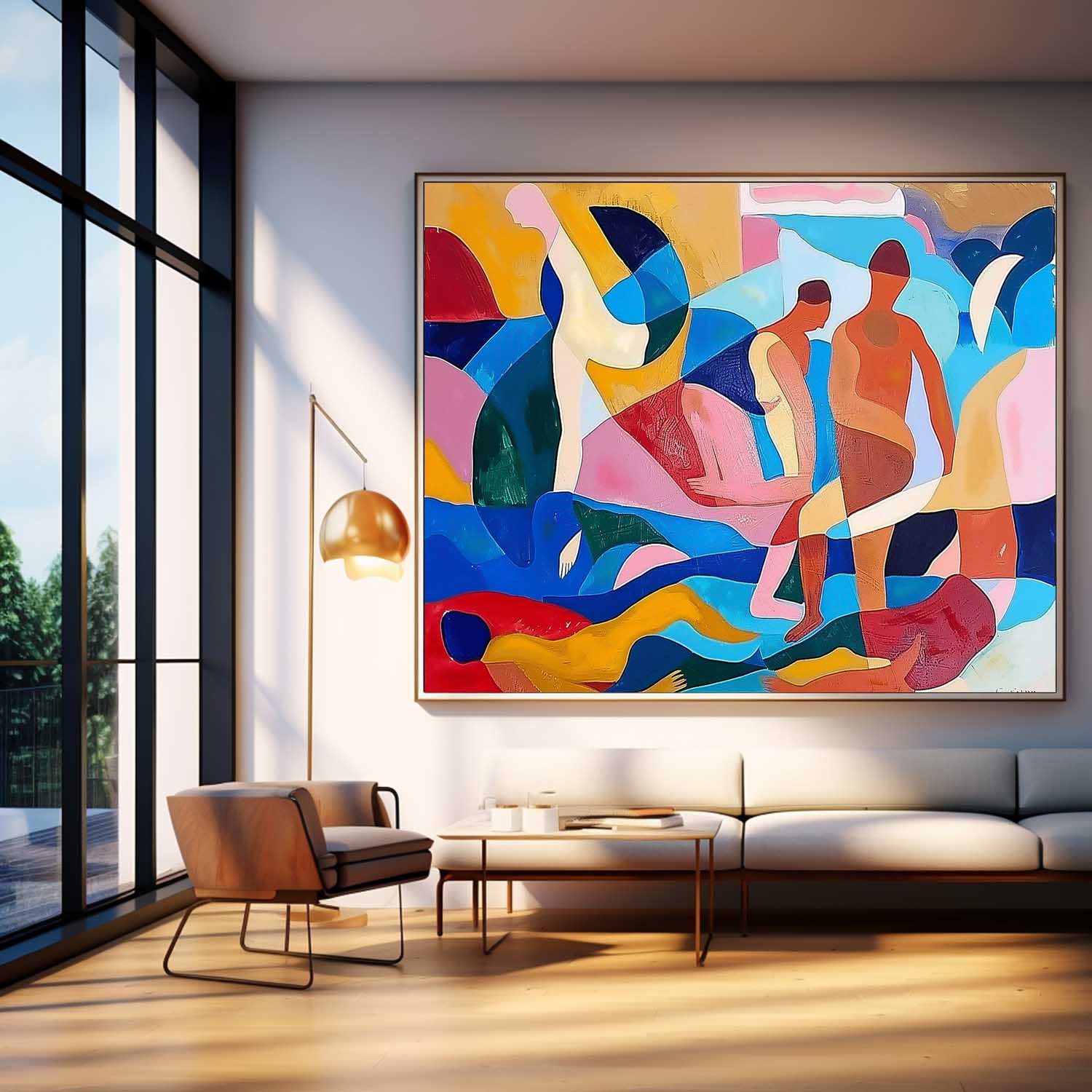 Colorful Abstract Portraiture Expressive Characters Artwork Artistic Faces Painting Bold Cubist-Inspired Modern Art