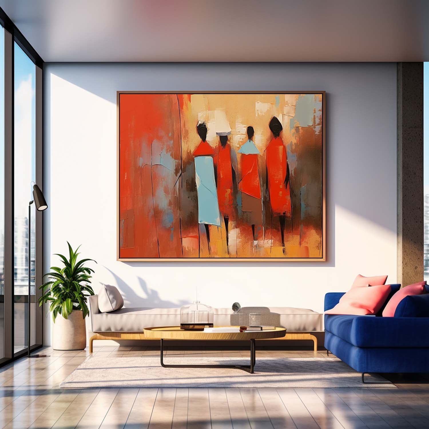 Original Human Artwork Abstract Figure Oil Painting Large Bright Red Human Silhouette Wall Art Home Decor