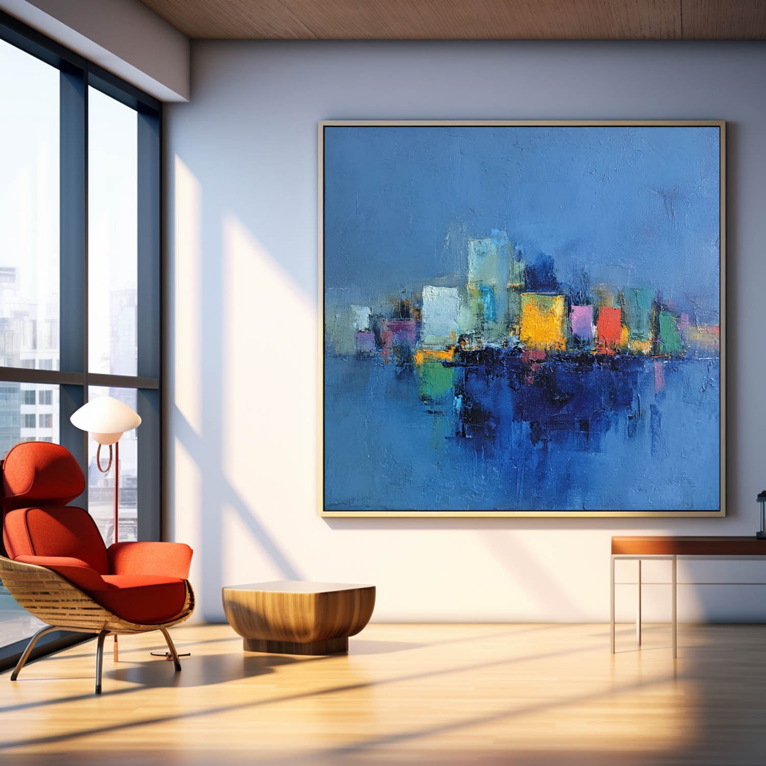 Modern Colorful Abstract Urban Oil Painting Large Acrylic painting Original Architecture Wall Art Home Decor