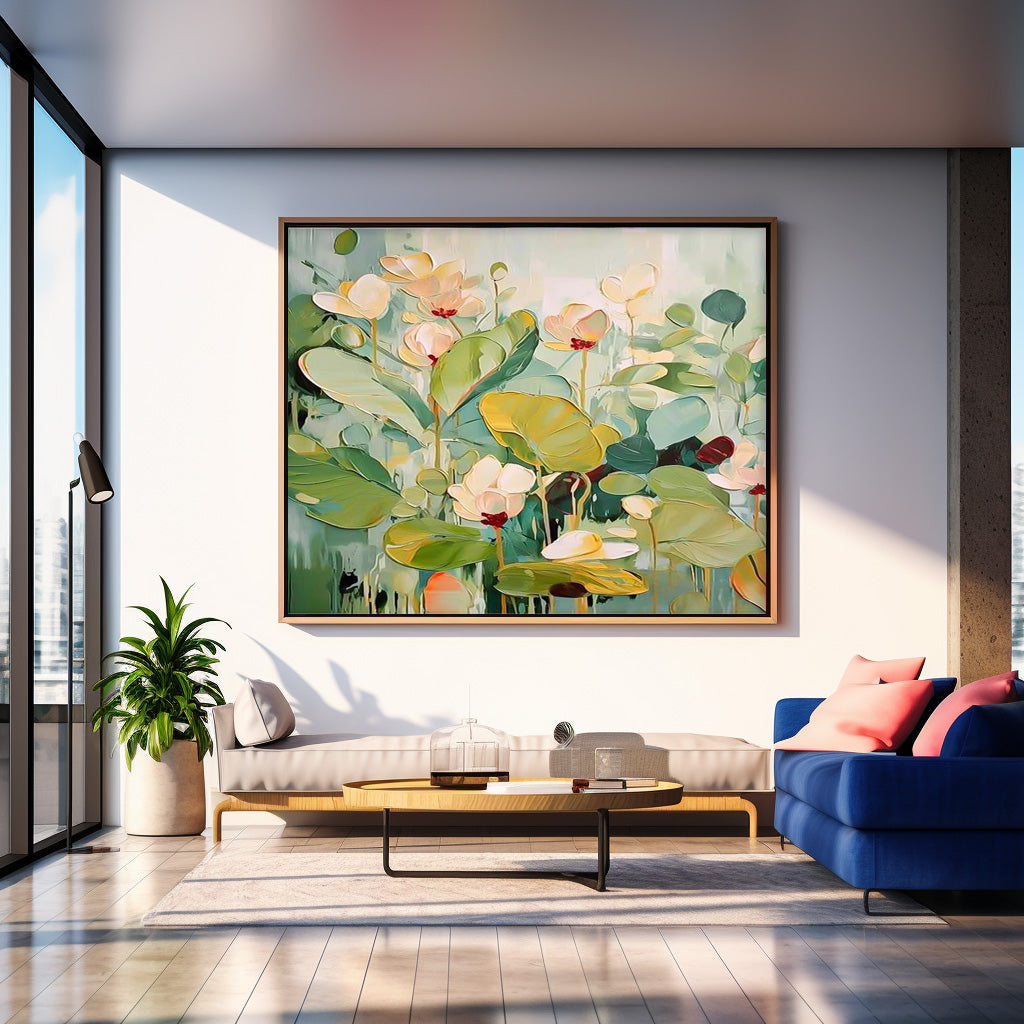 Big Flower Texture Artwork Original Abstract Green Leaves Oil Painting On Canva For Living Room Decor Gift