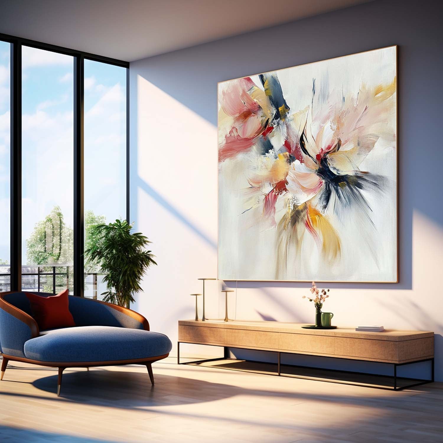 Modern Minimalist Wall Art Abstract Fireworks Oil Painting on Canvas Original Acrylic Painting Wall Art