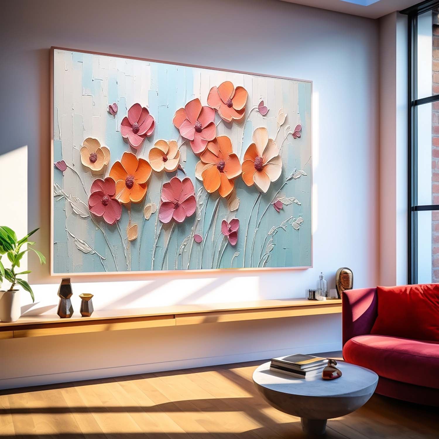 Spring Flowers Drawing Large Textured Floral Acrylic Painting Modern Original Framed Floral Wall Art