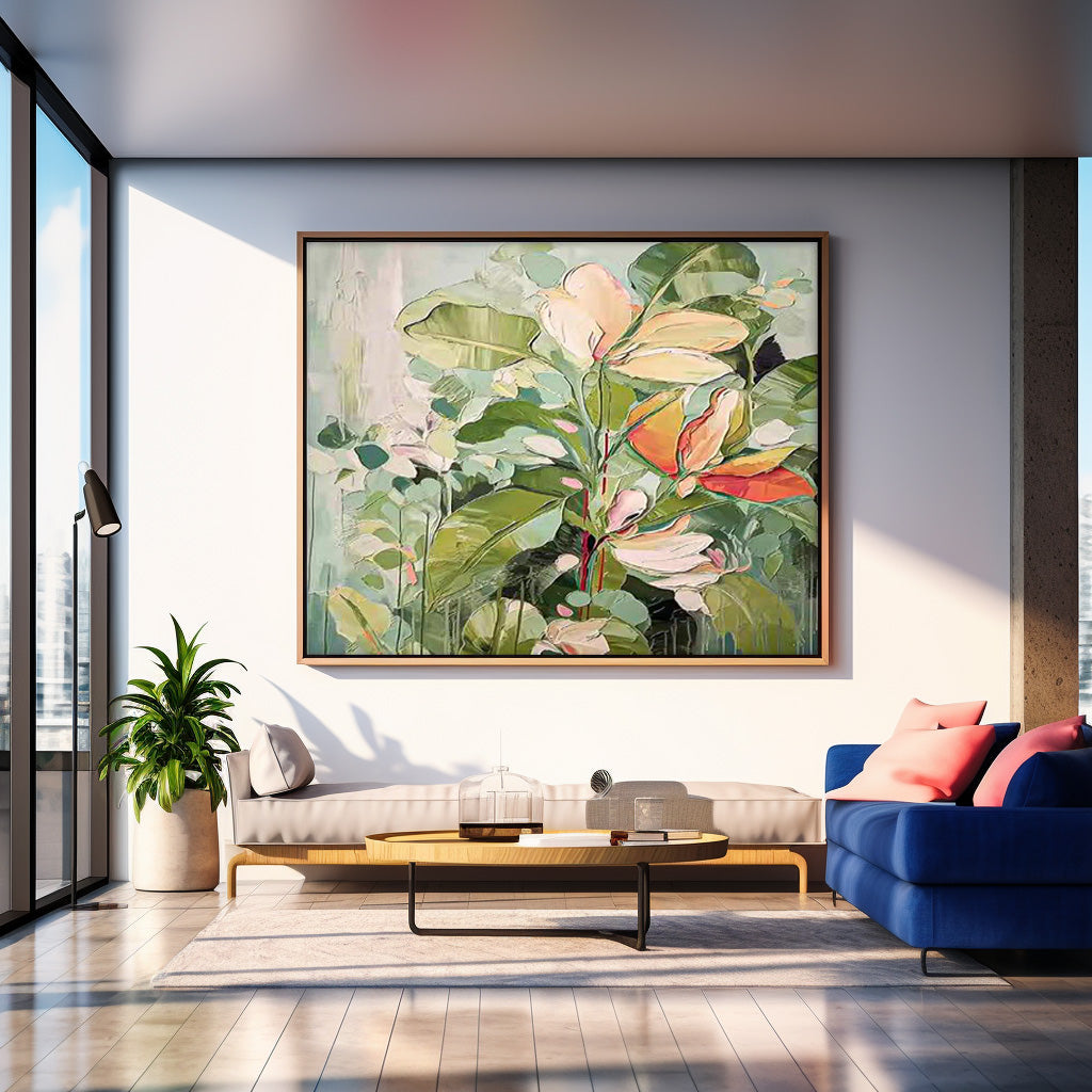 Modern Original Framed Floral Wall Art Large Textured Floral Acrylic Painting For Living Room