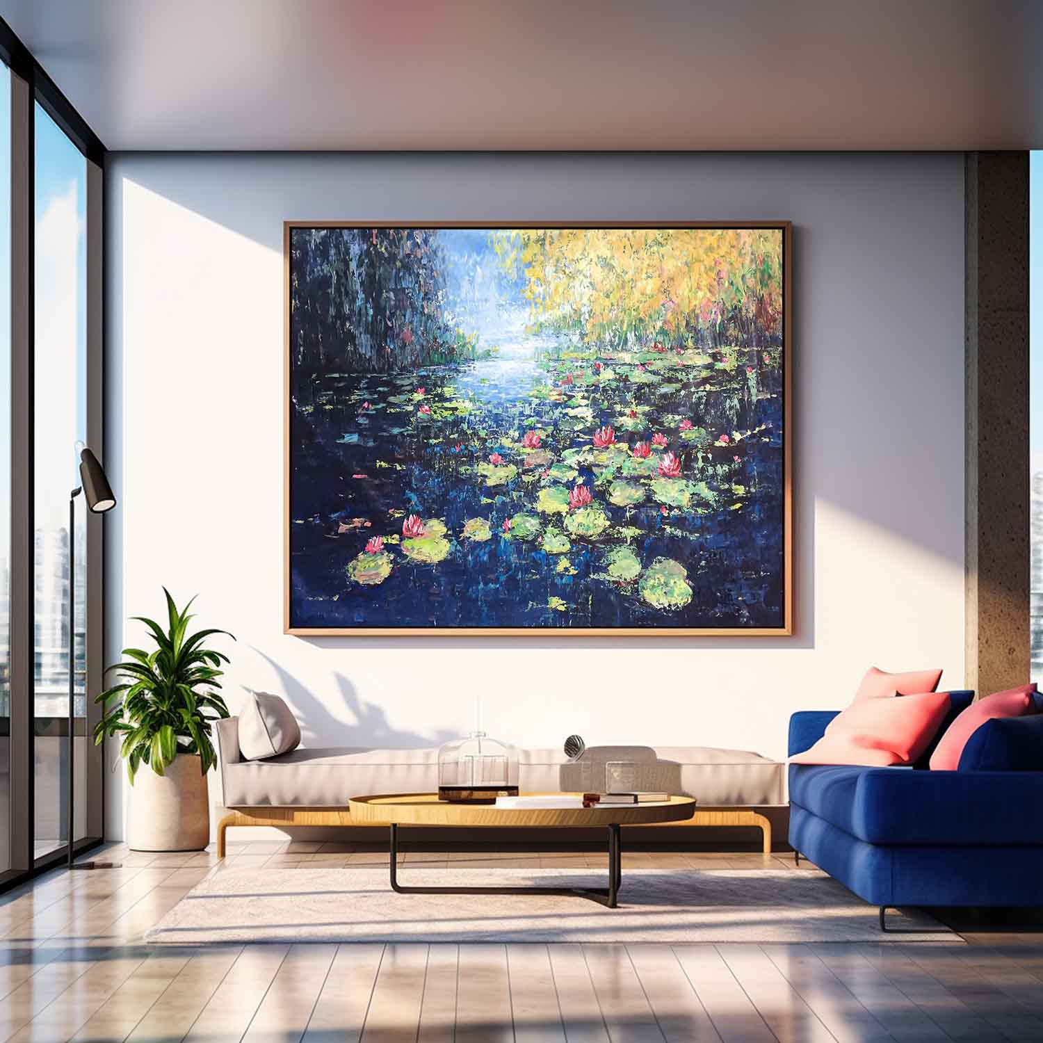 Modern Original Lotus Leaf Framed Wall Art Delicate And Small Abstract Lotus Flowers Acrylic Painting
