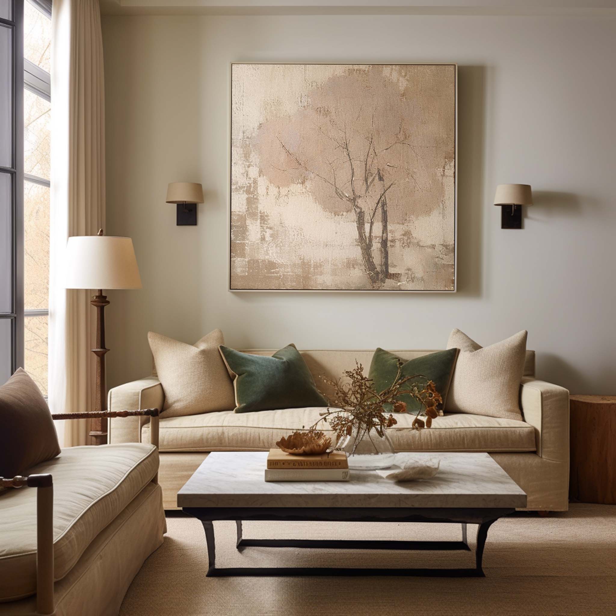 Square Acrylic framed Painting Abstract Tree Wall Art Hand Painted Cute Vintage Oil Painting On Canvas Online