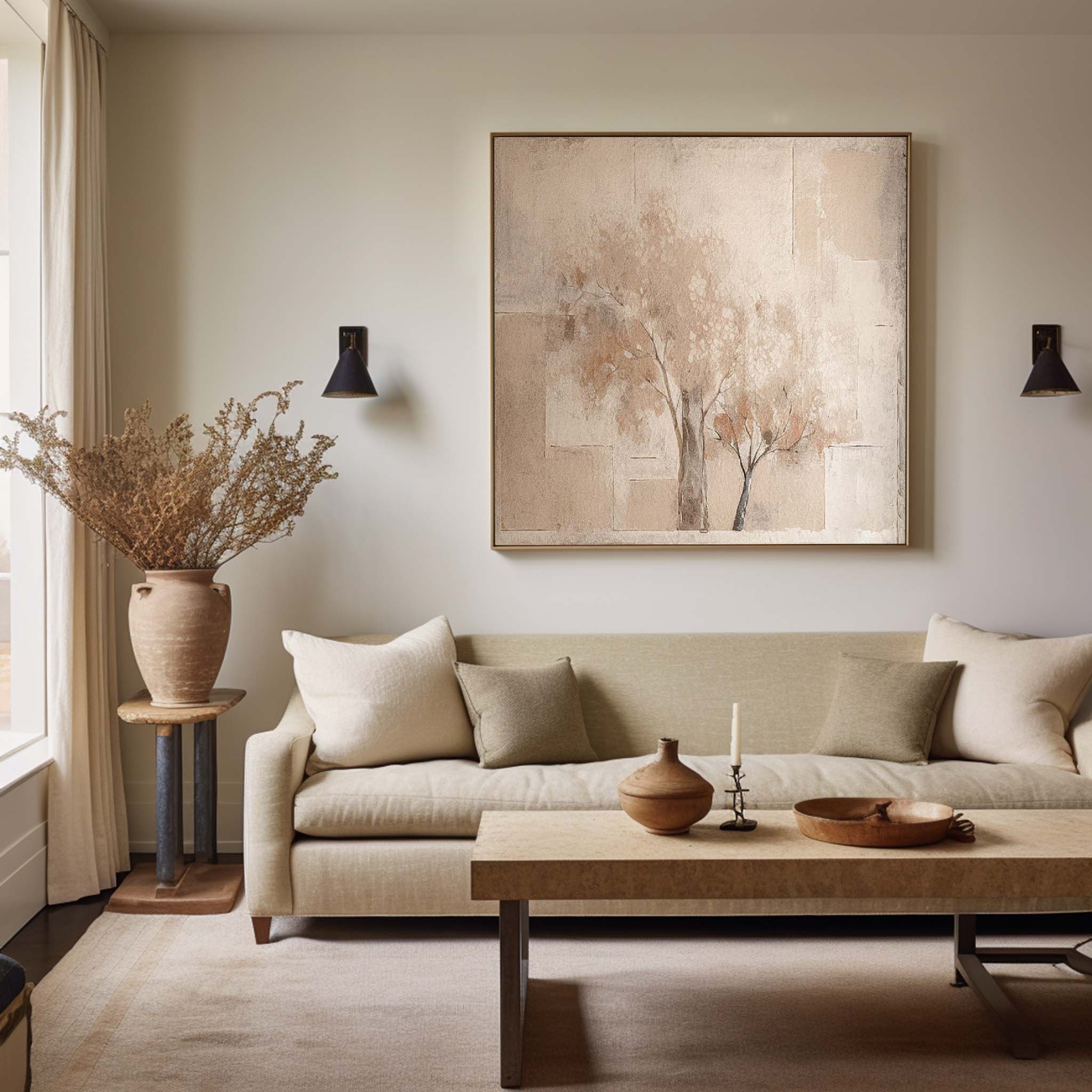 Square Acrylic Painting Abstract Tree Wall Art Original Cute Vintage Oil Painting On Canvas Home Decor