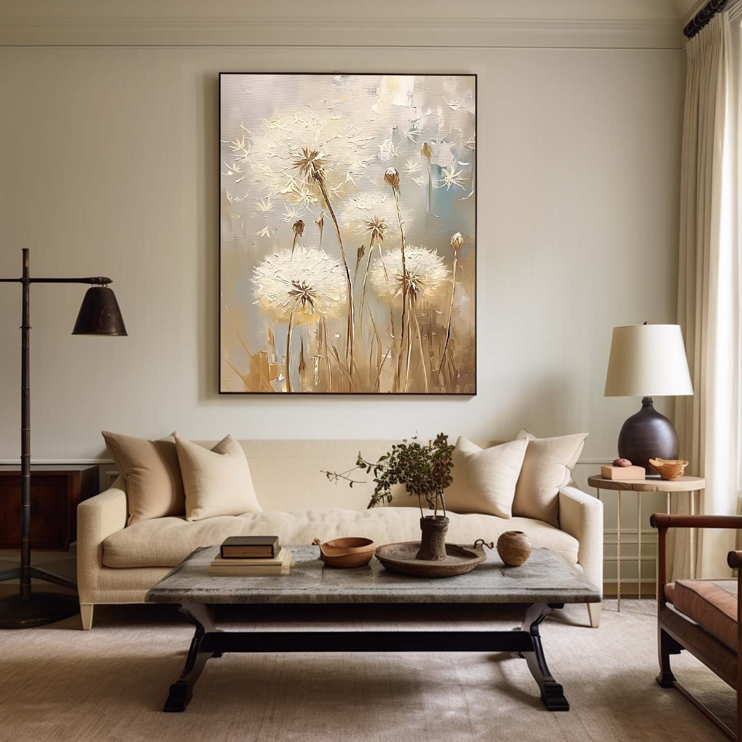 Abstract Flower Oil Painting on Canvas Big Original Texture Flowers Art Delicate Dandelion Painting Wall Decor