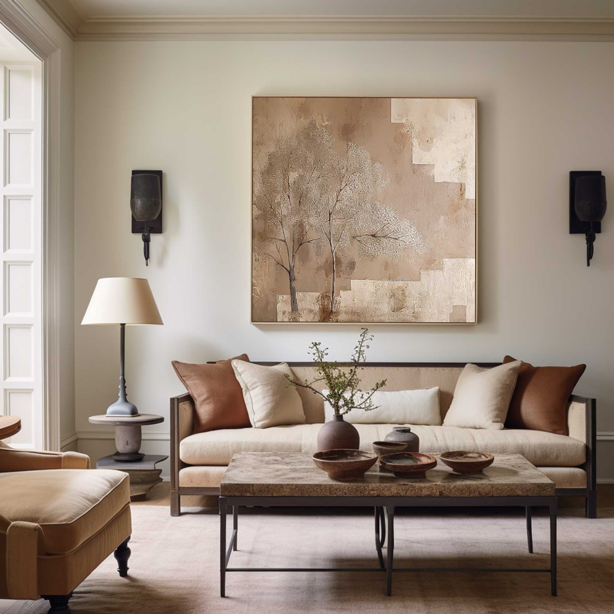 Wabi Sabi Square Acrylic Painting Canvas Great  Abstract Tree Art Original Painting Home Decor