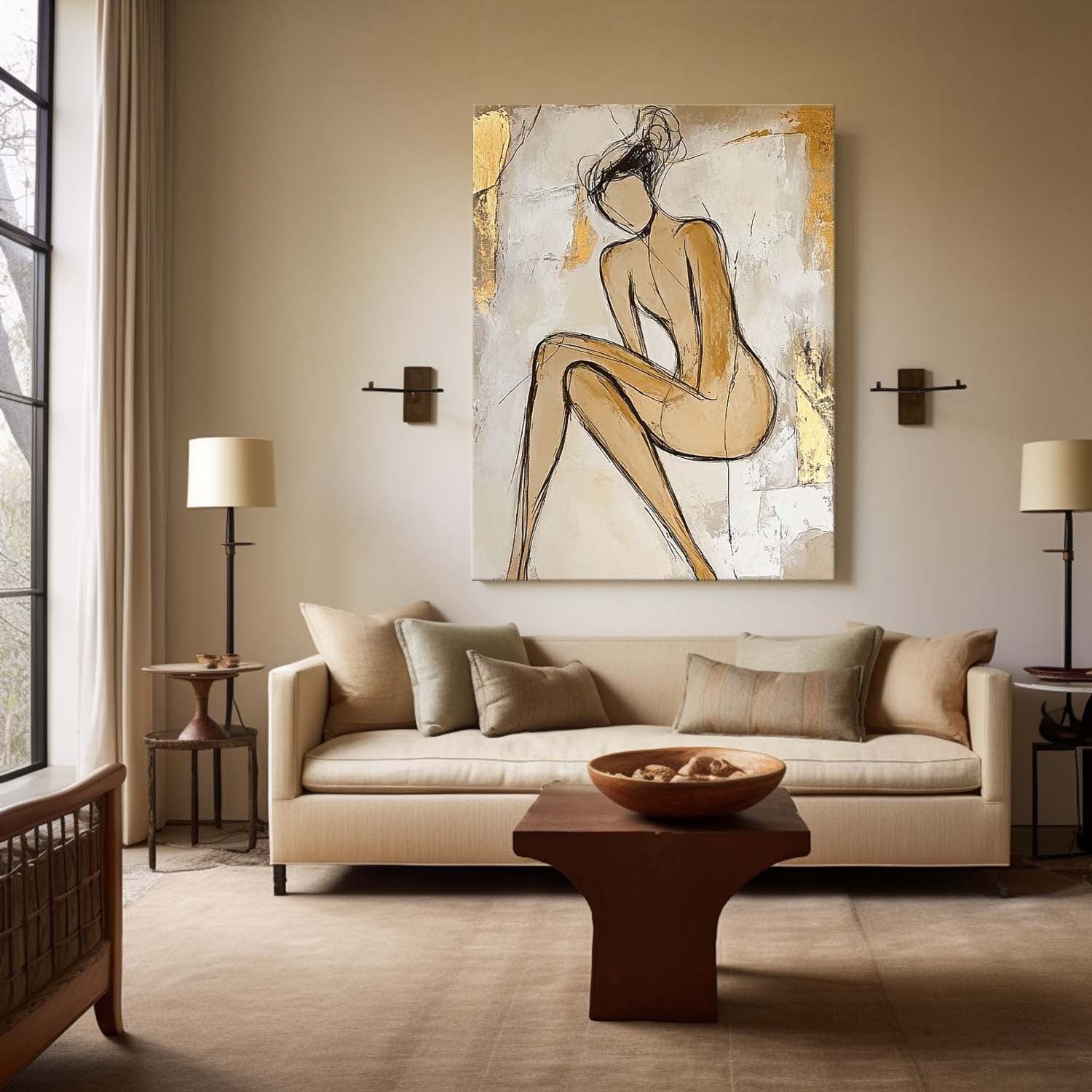 Large Character Outline Acrylic Painting Abstract Lady Artwork Original Contemporary Woman Wall Art Framed