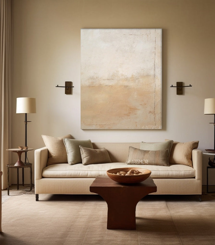 Beige Abstract Minimalist Wall Art Abstract impressionism Art Large Acrylic Abstract Artwork